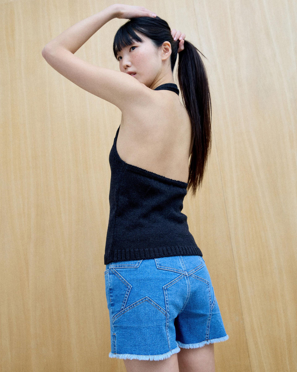 Top Punto Halter Botones Antracita