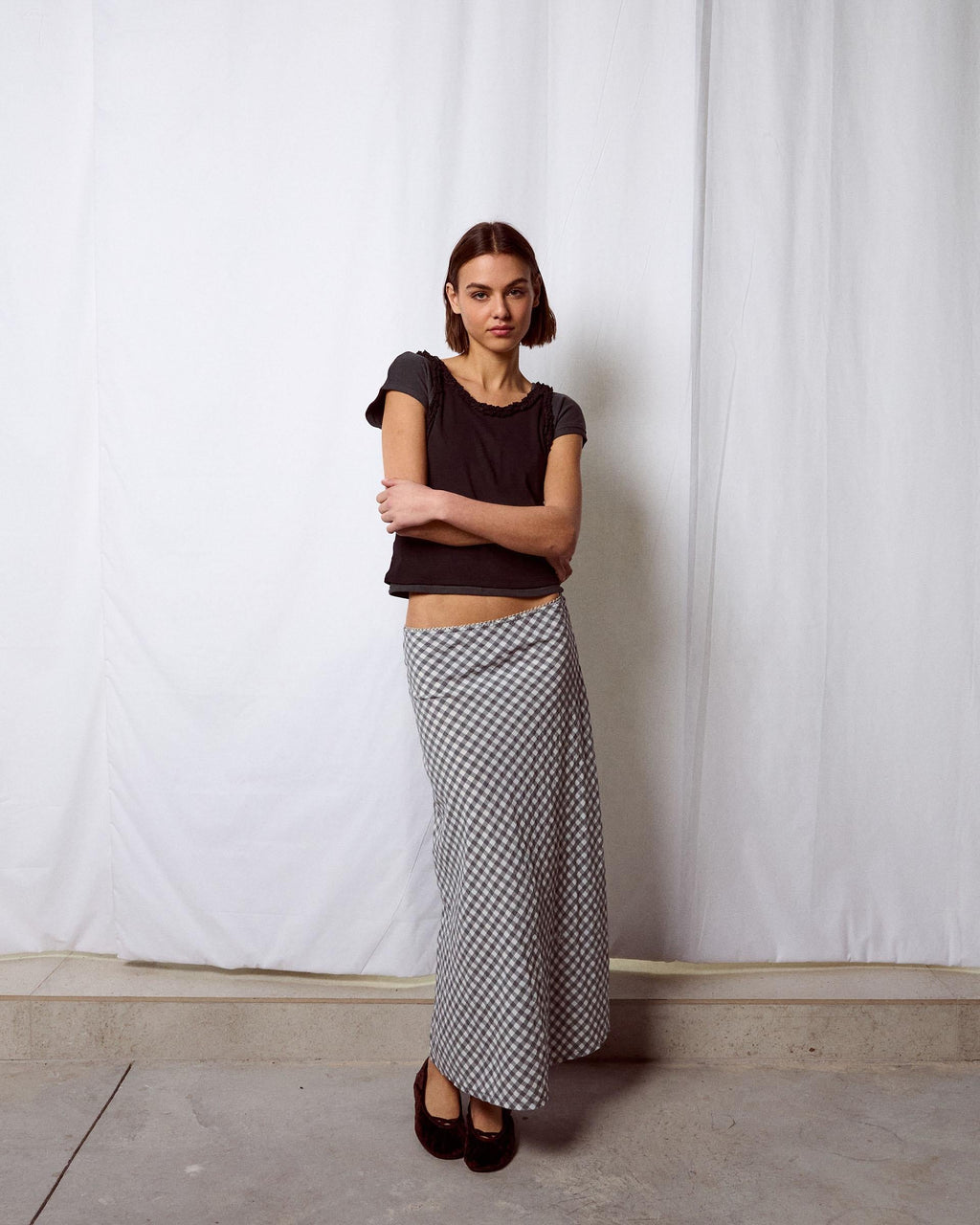 Falda Fluida Cuadros Gris
