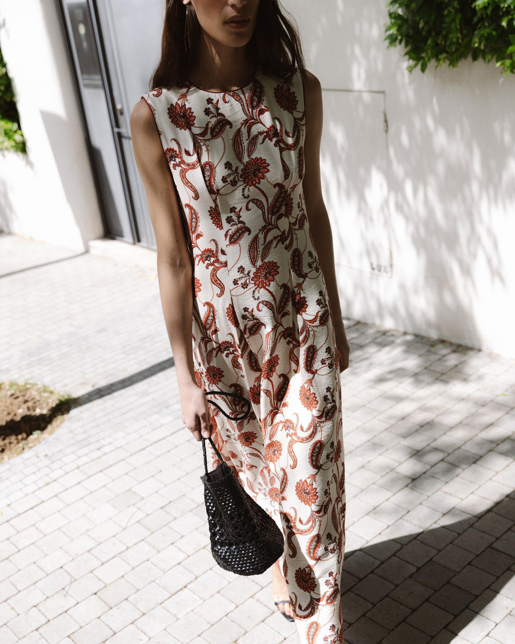 Vestido Sin Mangas Estampado Floral Crudo