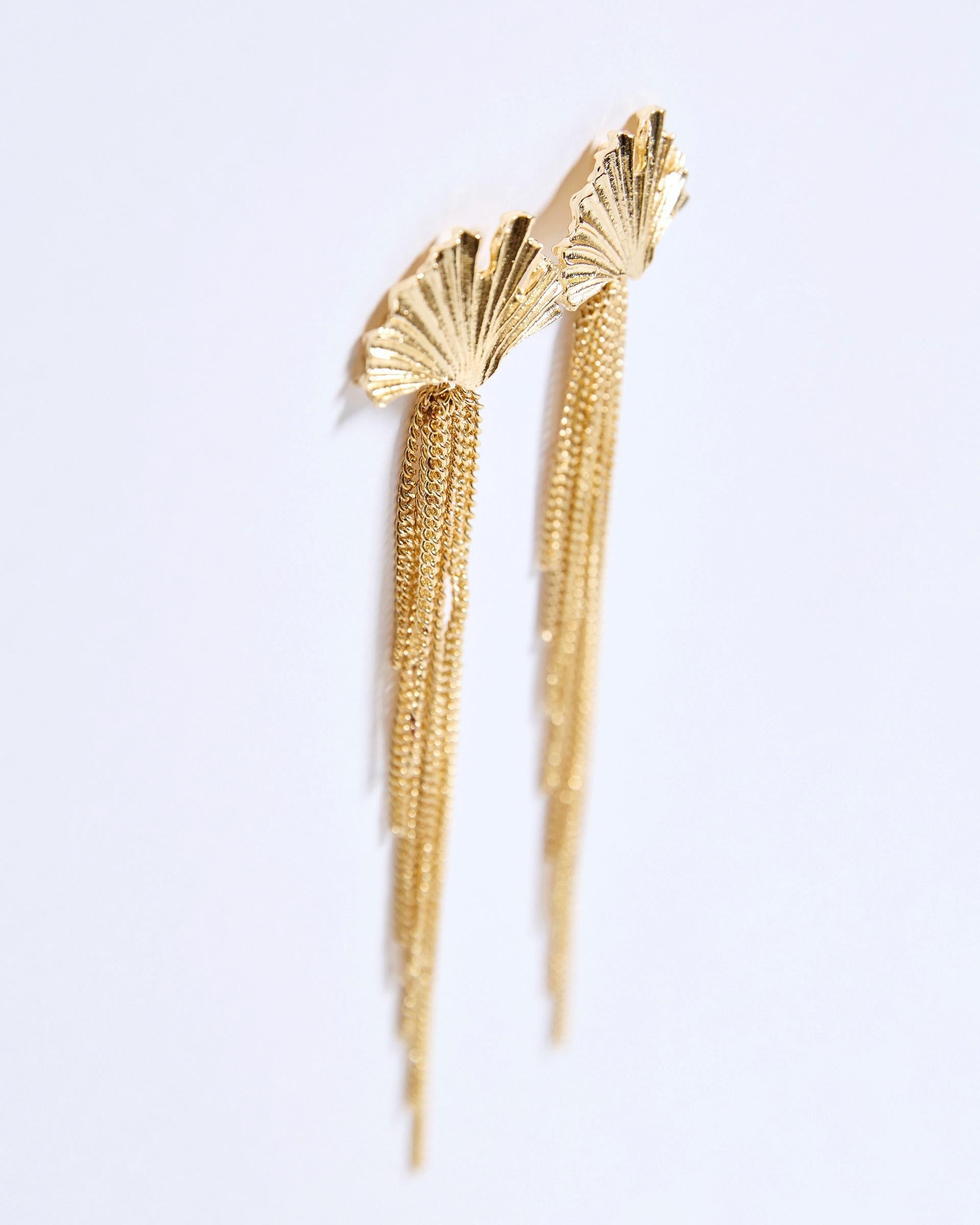 Pendientes Flor Loto Cadenas Oro