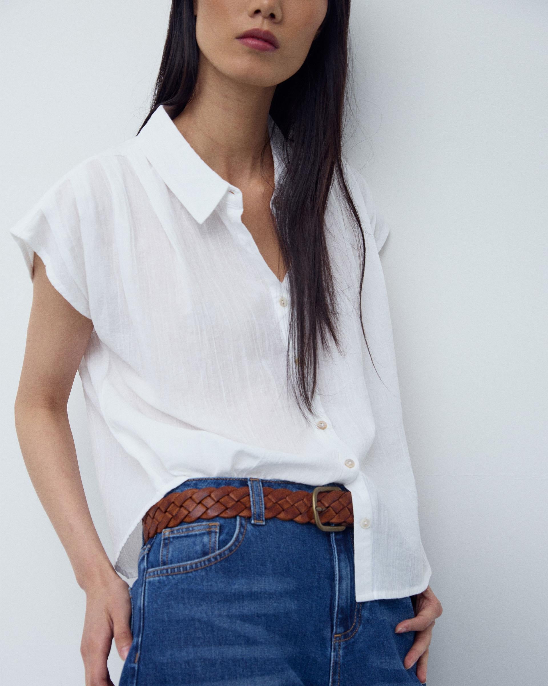 Camisa Sin Mangas Pliegues Blanca