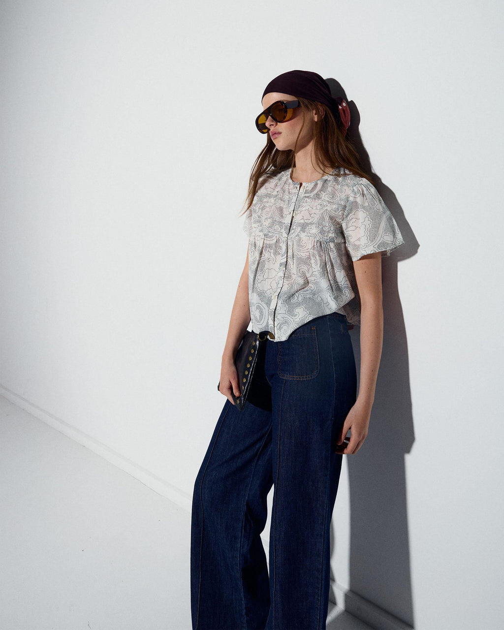 Blusa Pliegues Delanteros Botones Blanca