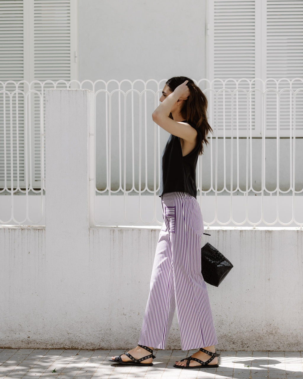 Jeans Rayas Bolsillos Contraste Morado