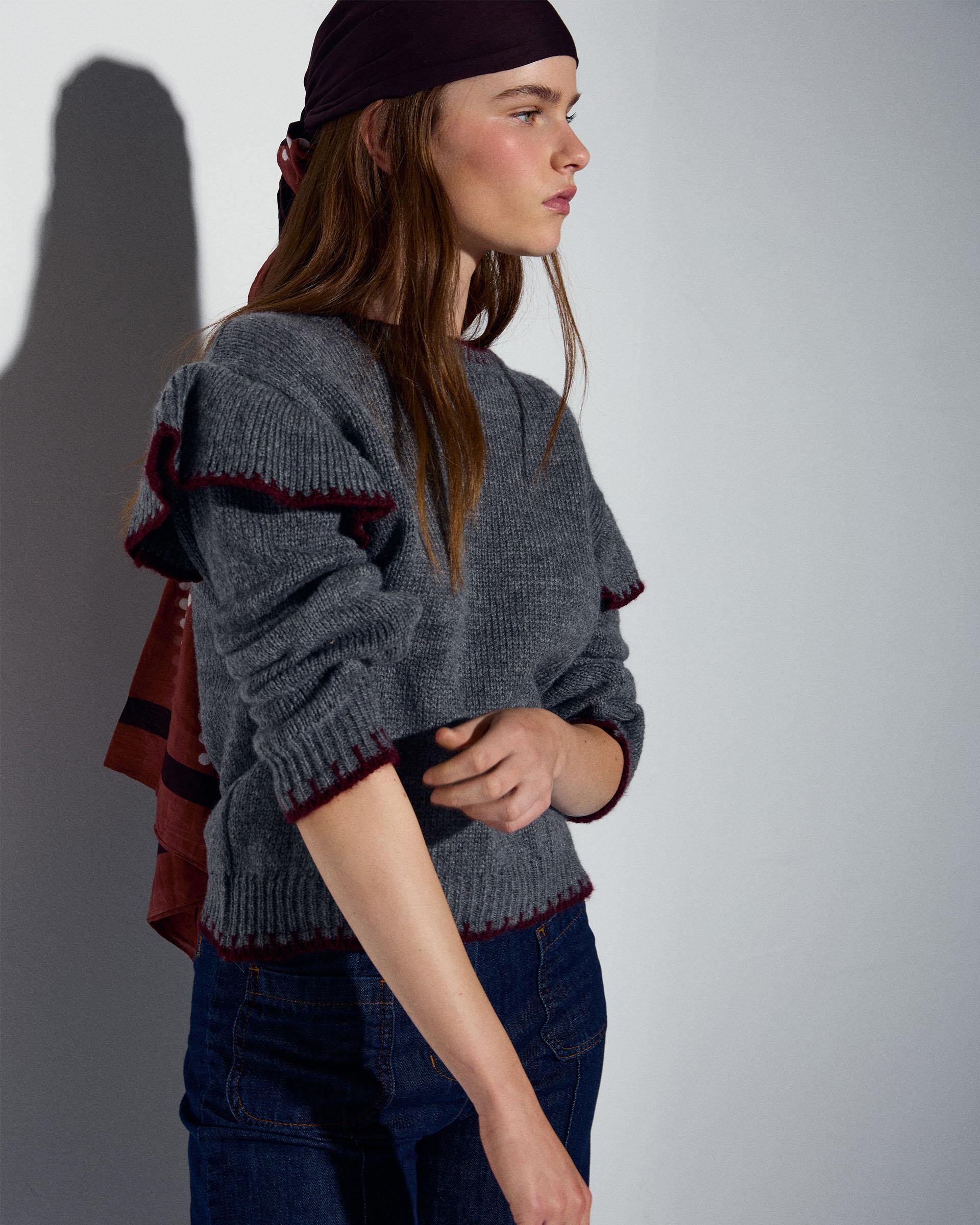 Jersey Volantes Laterales Pespuntes Gris
