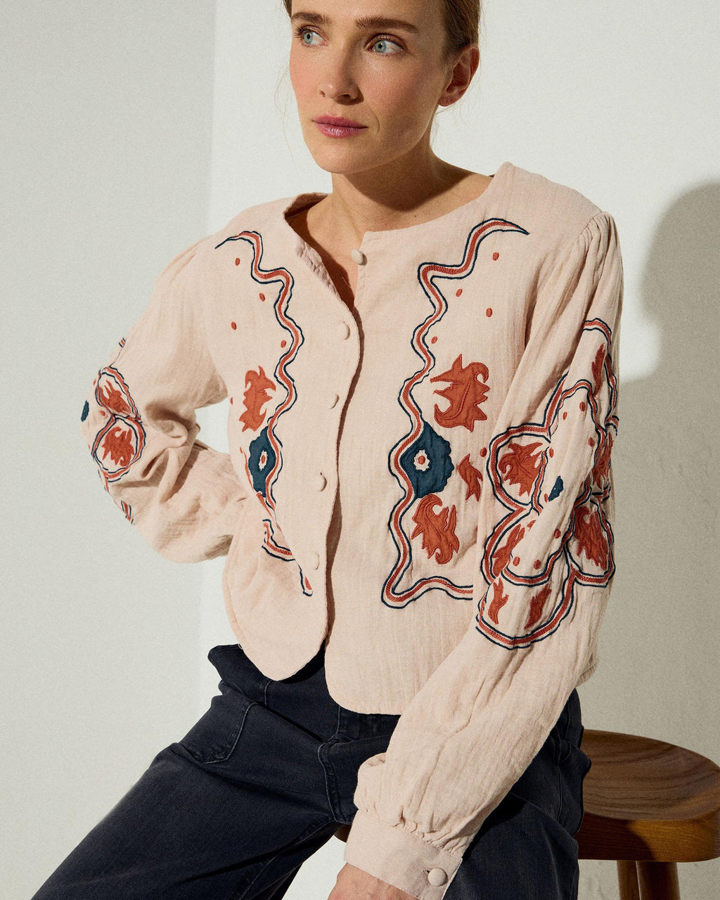 Sobrecamisa Bordados Étnicos Rosa Palo