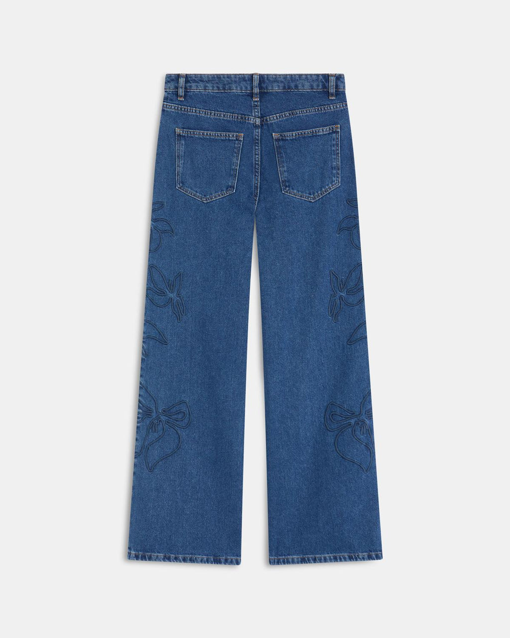 Jeans Bordados Silueta Flor Azul