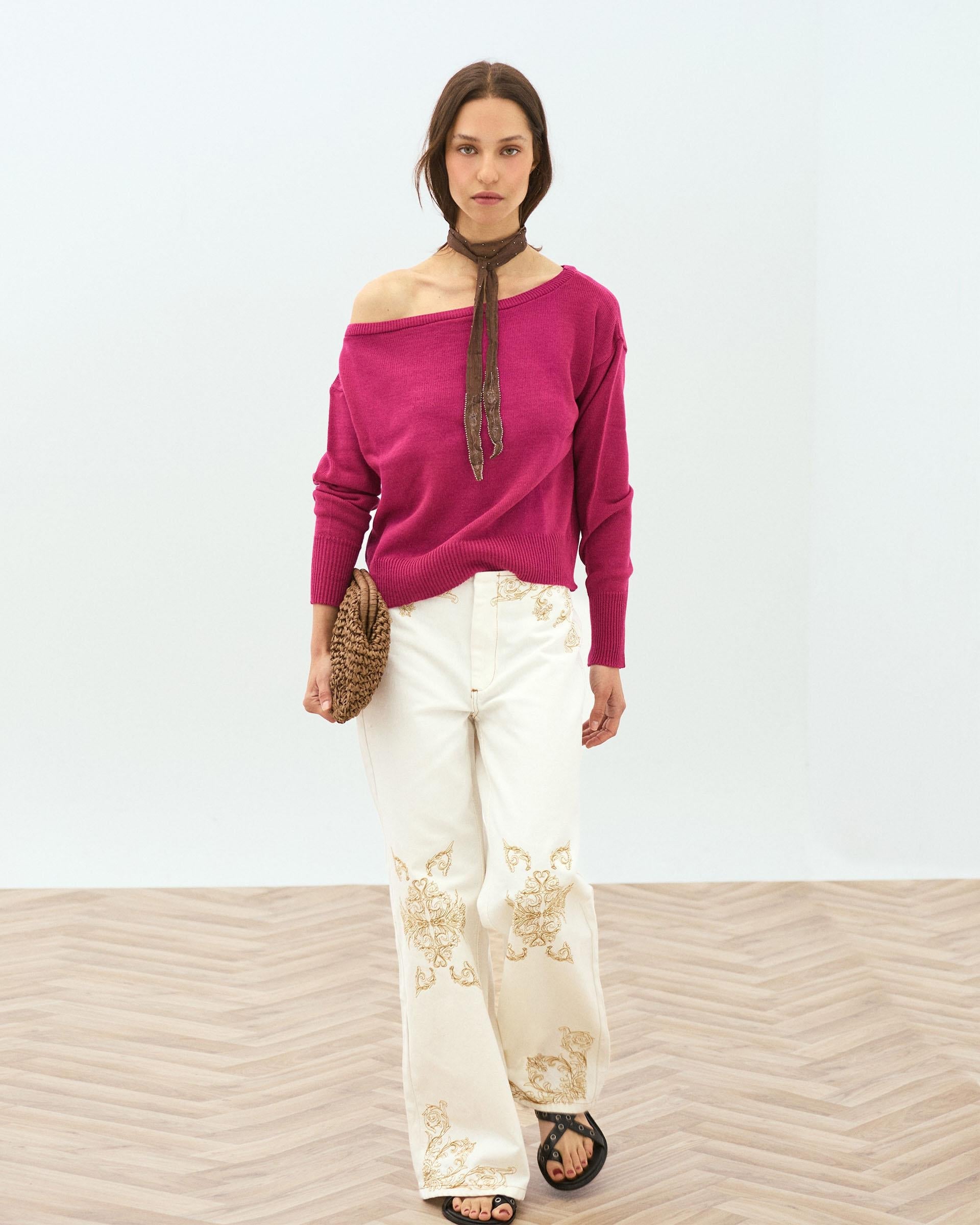 Jersey Cuello Asimétrico Fucsia