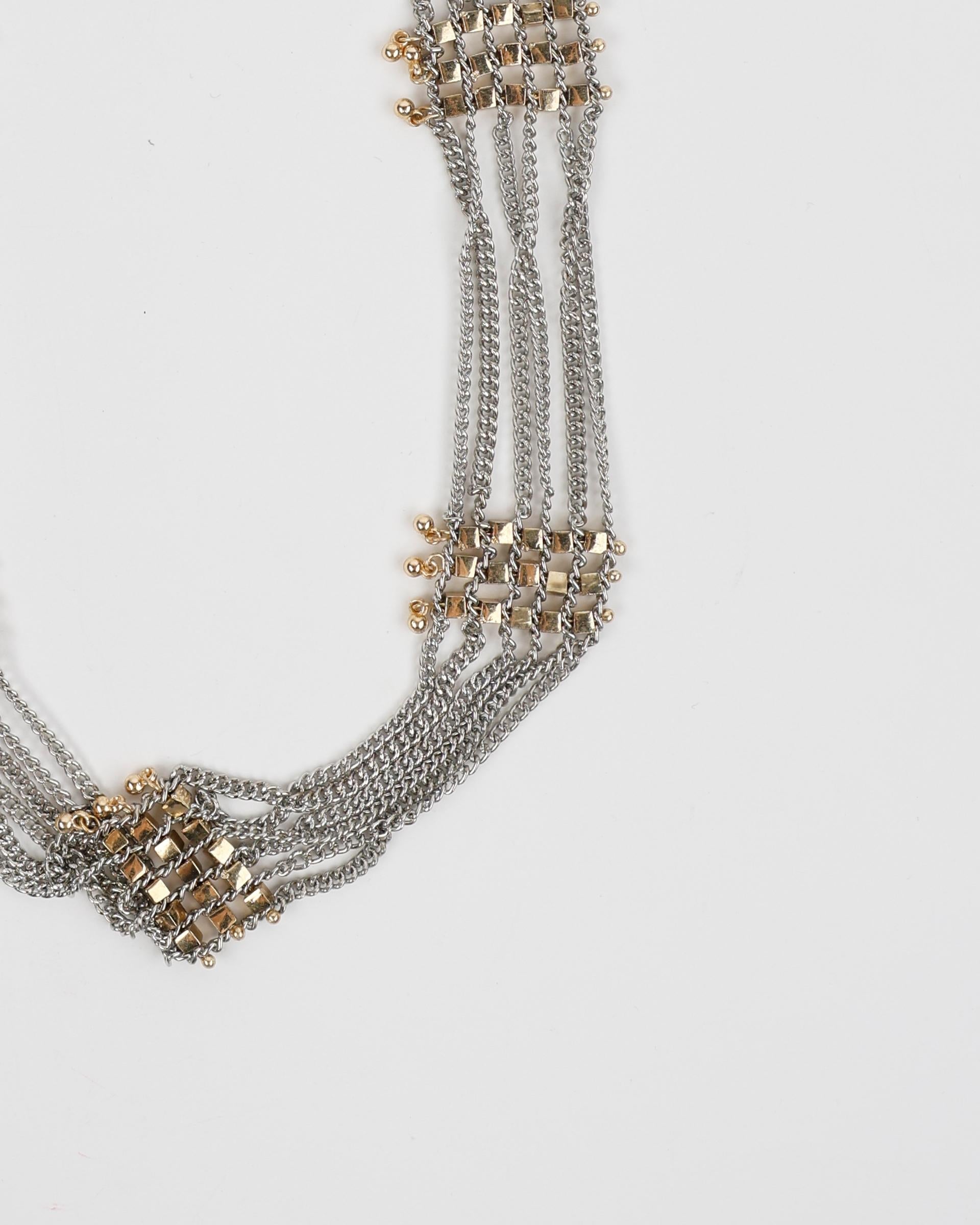 Collar Largo Malla Apliques Plata