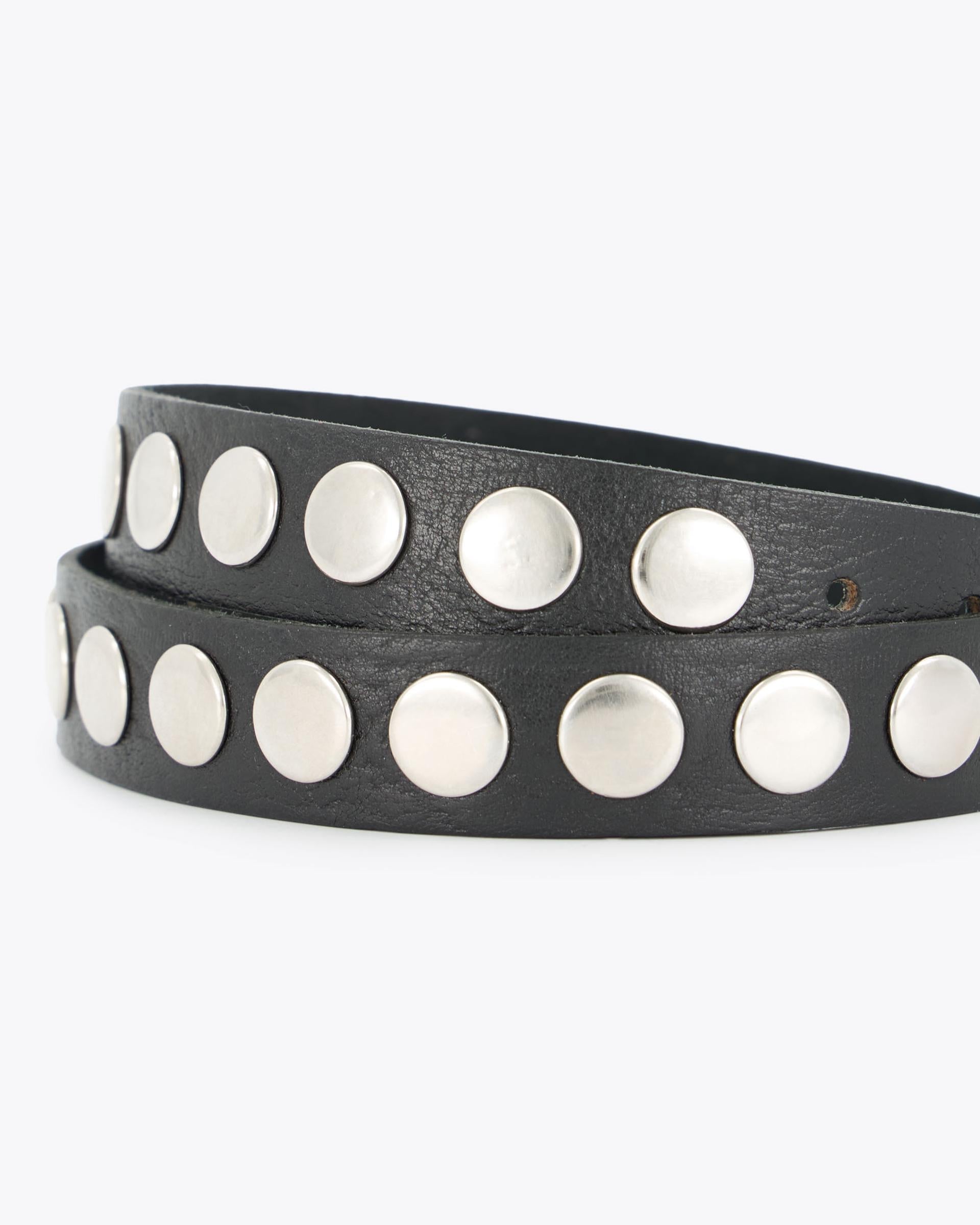 Cinturón Piel Fino Tachuelas Redondas Negro