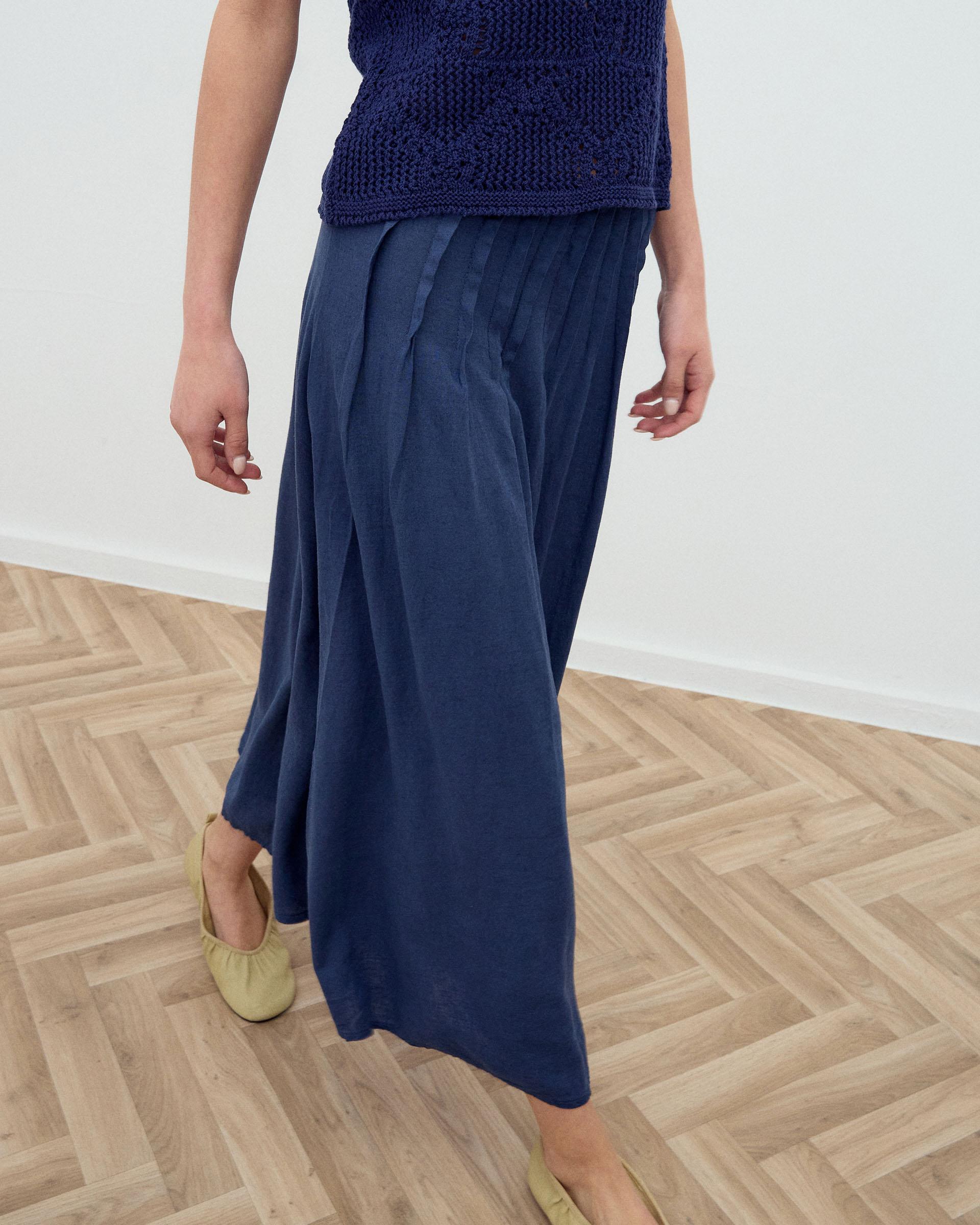 Falda Larga Lino Jaretas Azul Marino