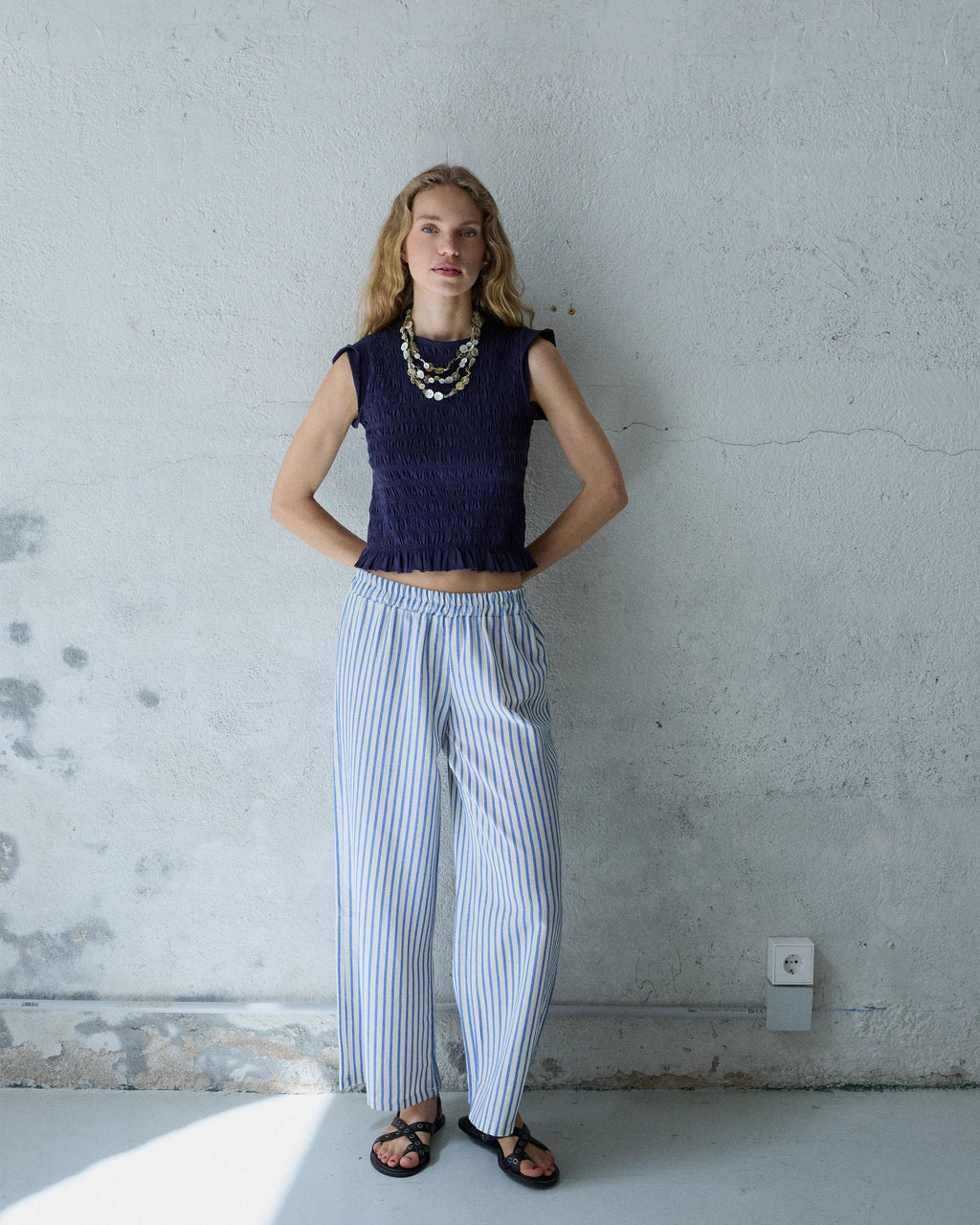 Pantalón Fluido Rayas Azul