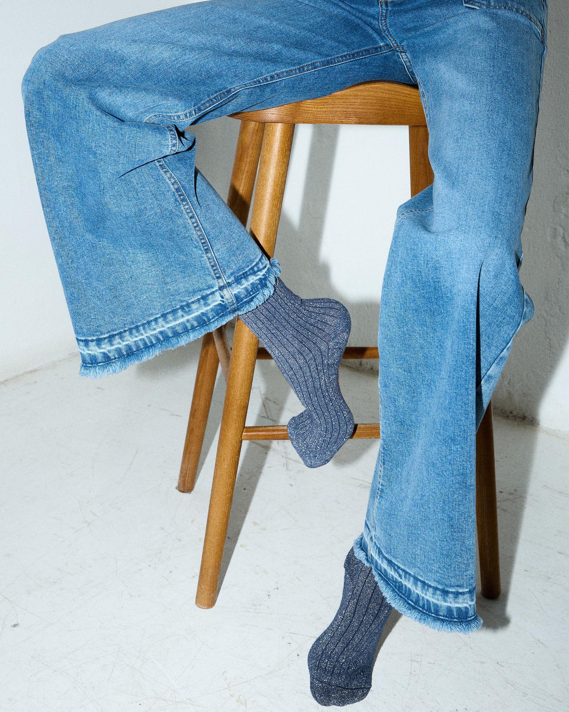 Calcetines Media Caña Lurex Azul Oscuro