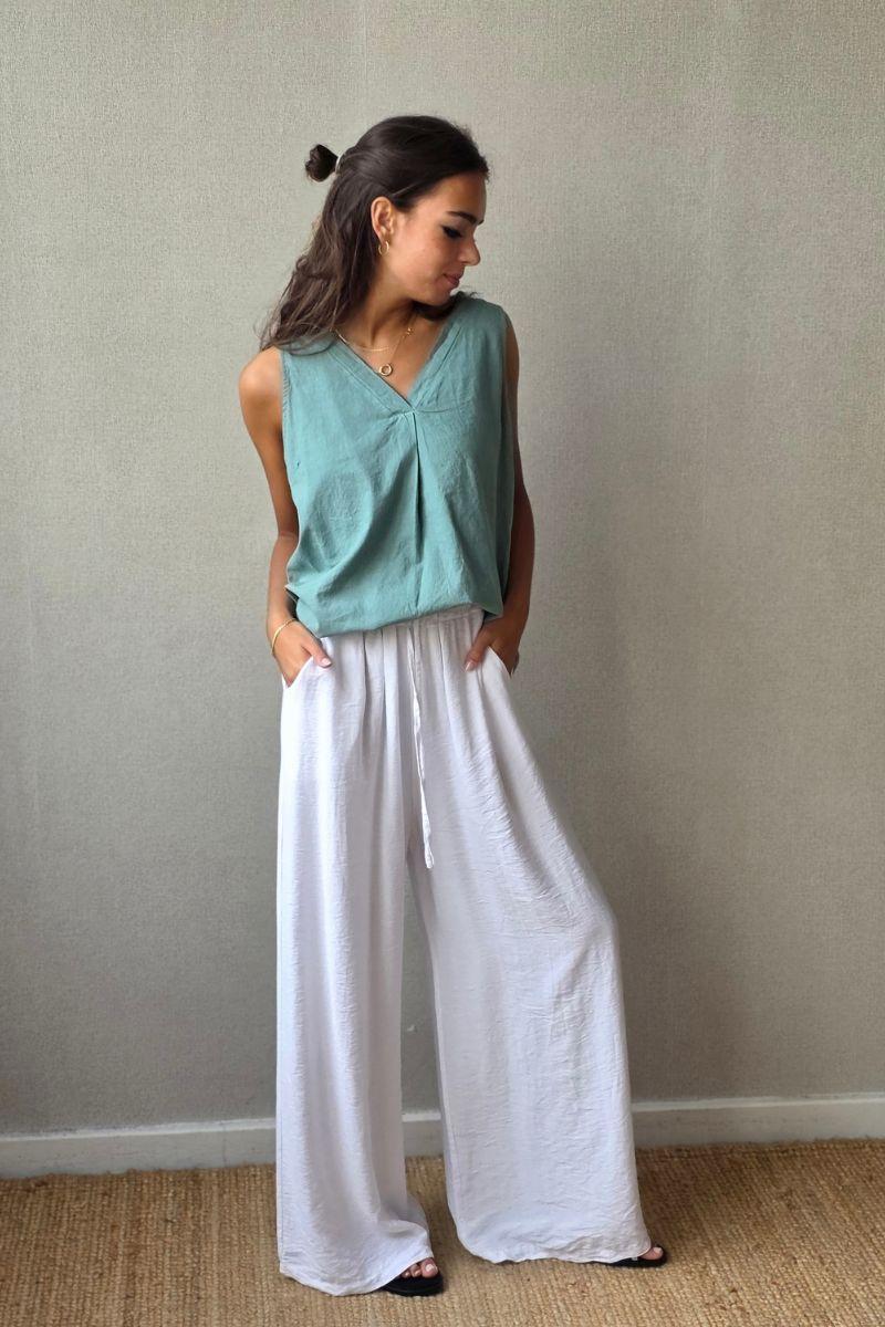 Blusa de lino y algodón verde bonito
