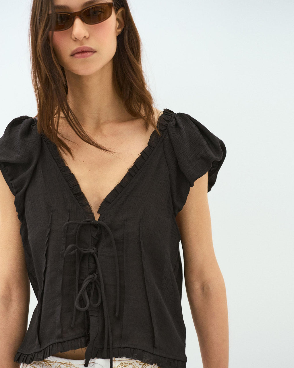 Blusa Lazadas Delanteras Negro