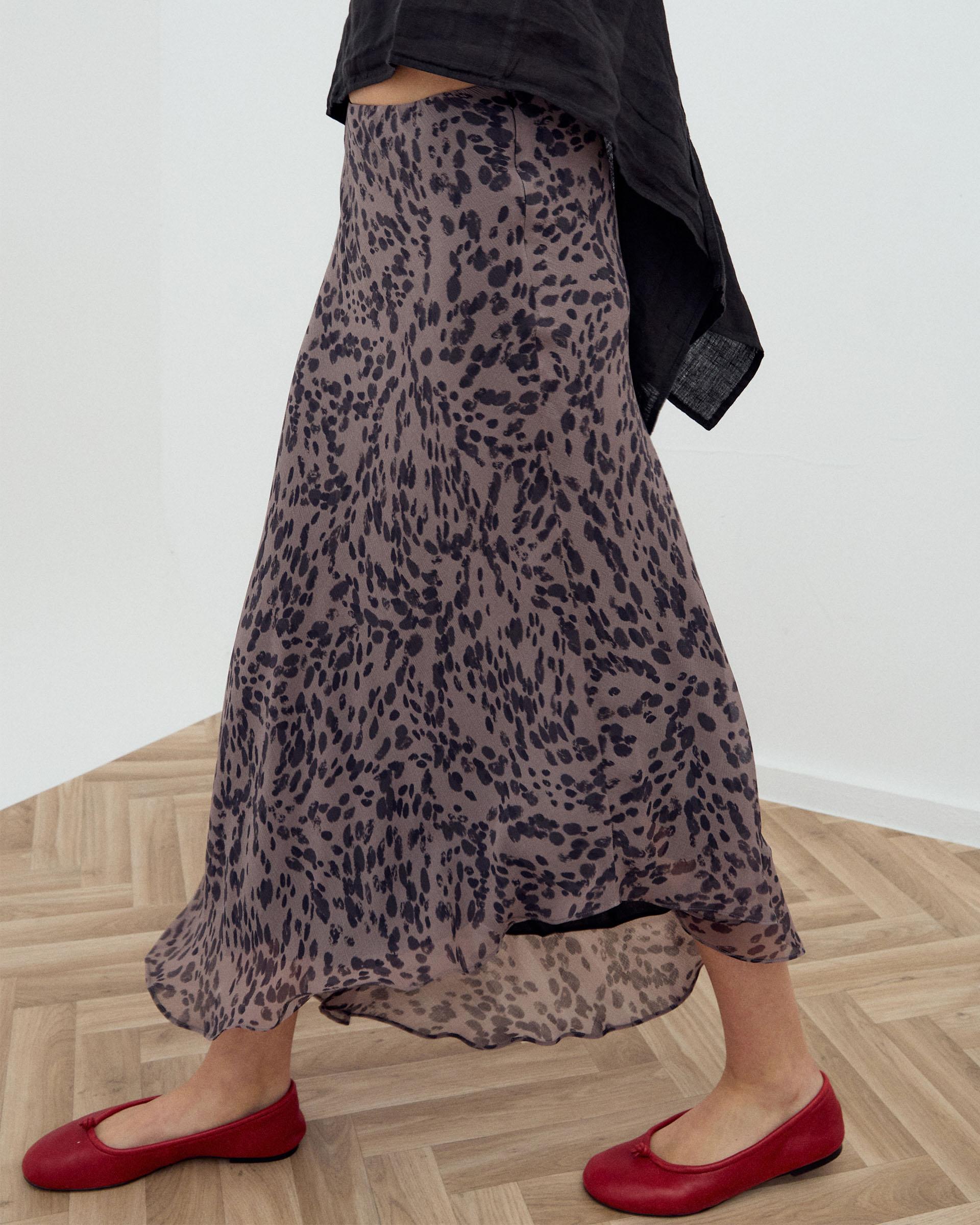 Falda Asimetrica Animal Print Marrón