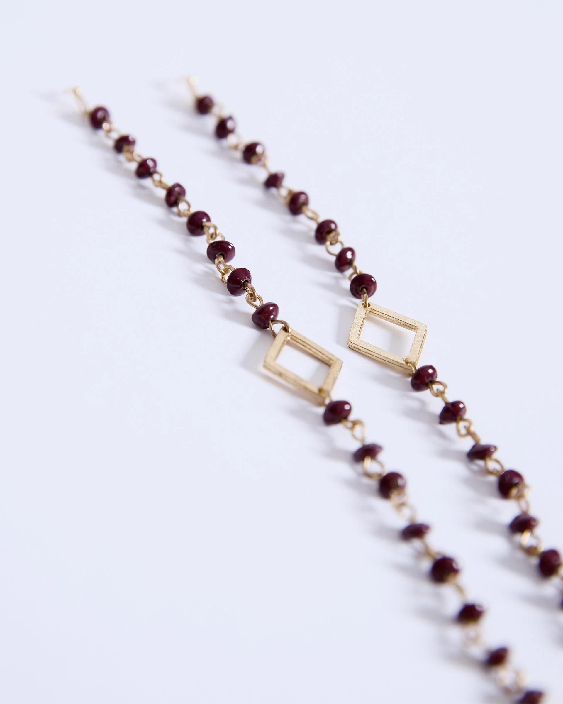 Pendientes Tiras Piedras Rombo Granate