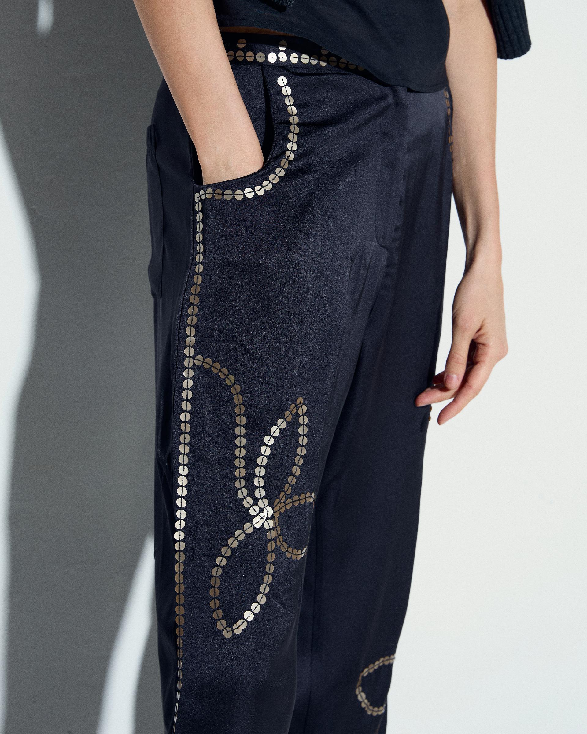 Pantalón Satinado Lentejuelas Negro