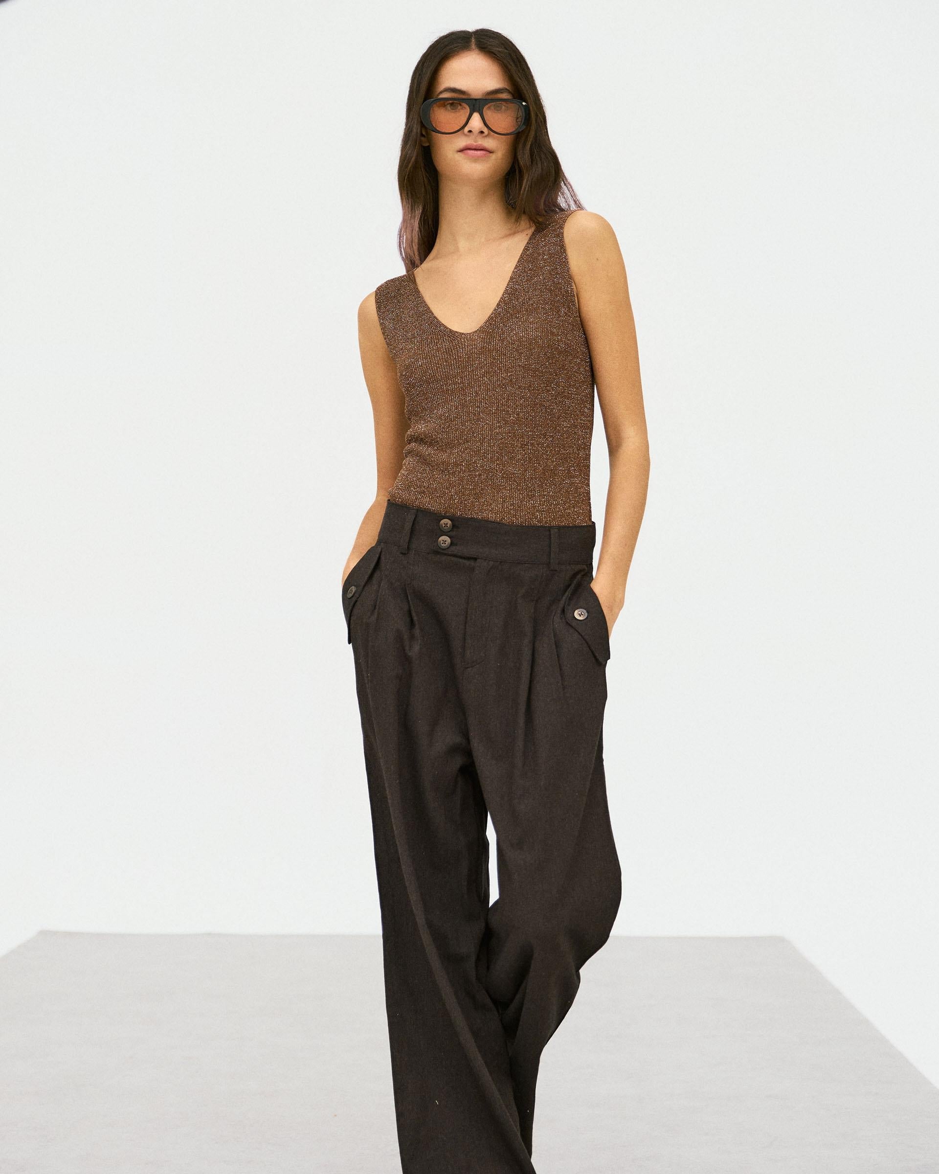 Top Tirantes Lurex Marrón