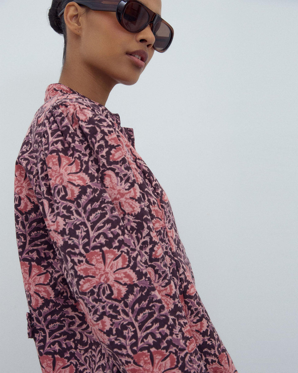 Chaqueta Botones Estampado Floral Rosa