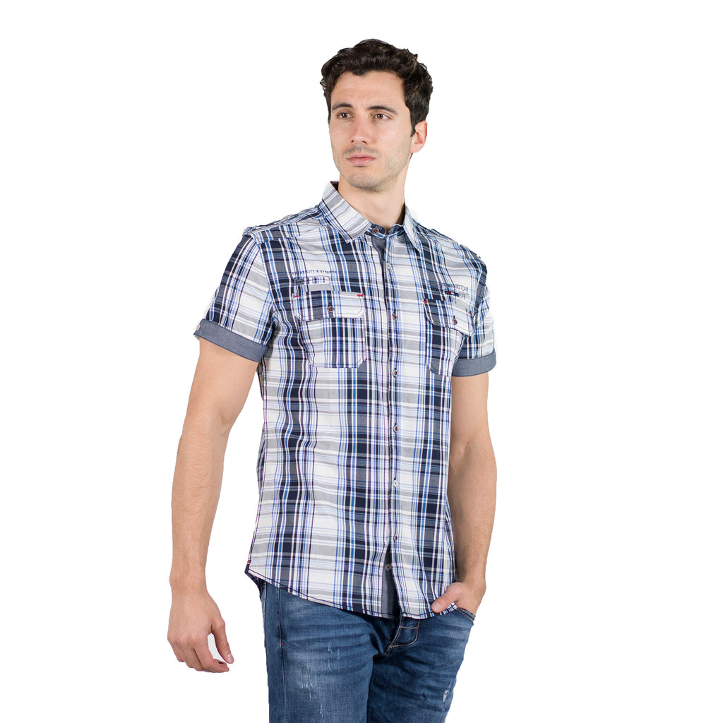 Camisa Hombre Manga Corta Cuadros Popelín Charreteras – Koroshi 2011CC50