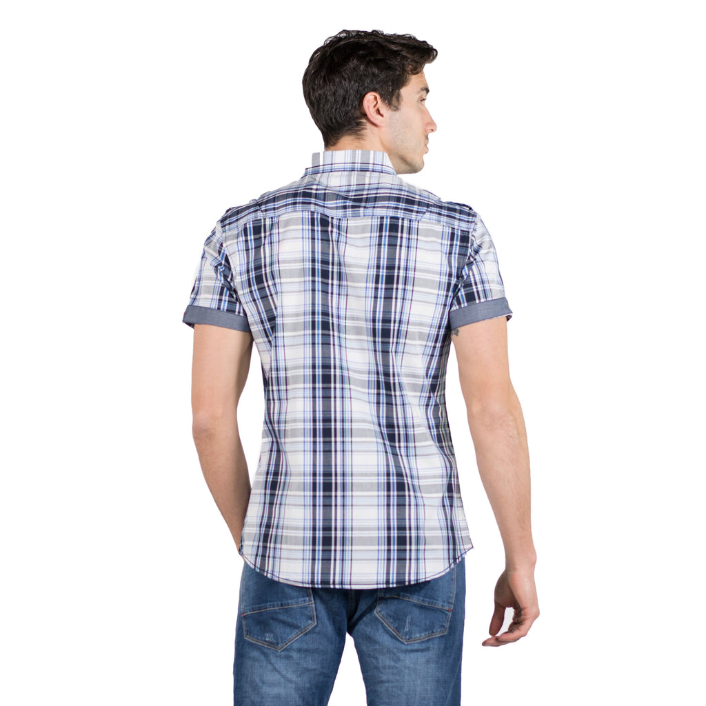 Camisa Hombre Manga Corta Cuadros Popelín Charreteras – Koroshi 2011CC50