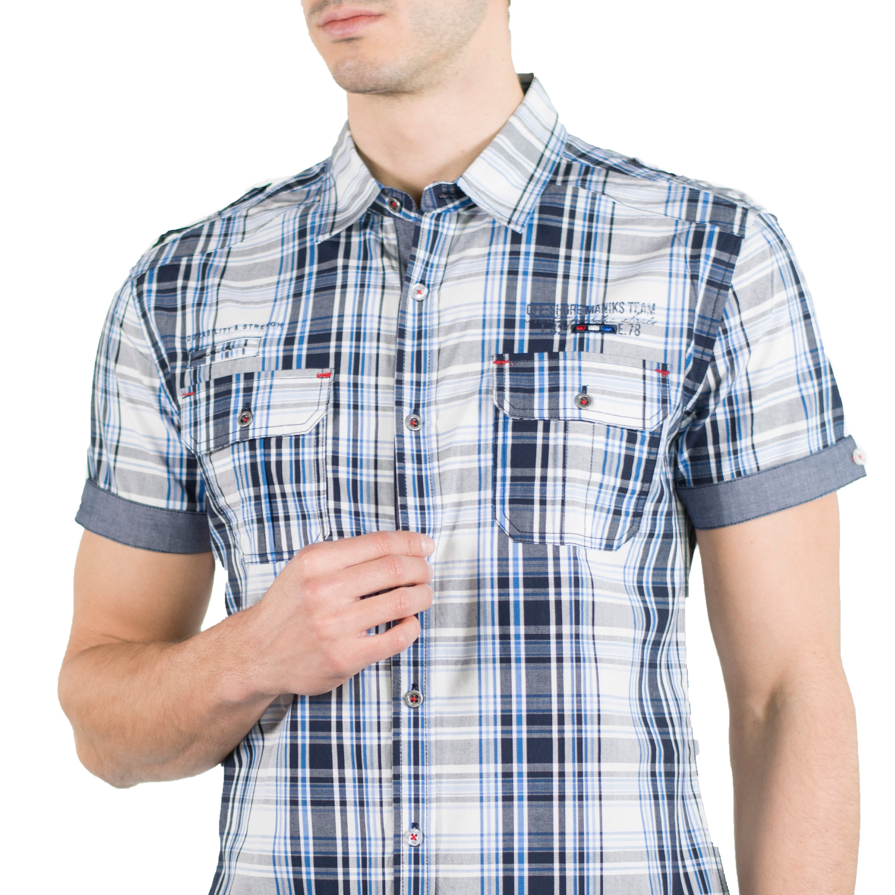 Camisa Hombre Manga Corta Cuadros Popelín Charreteras – Koroshi 2011CC50