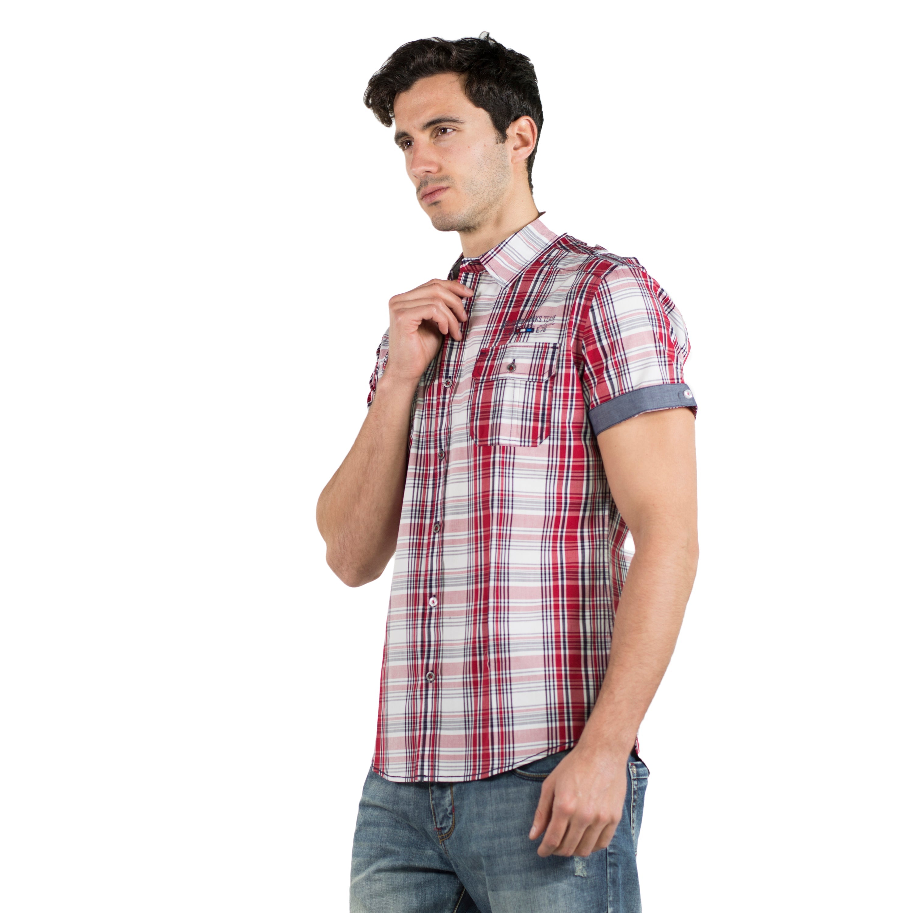 Camisa Hombre Manga Corta Cuadros Popelín Charreteras – Koroshi 2011CC50