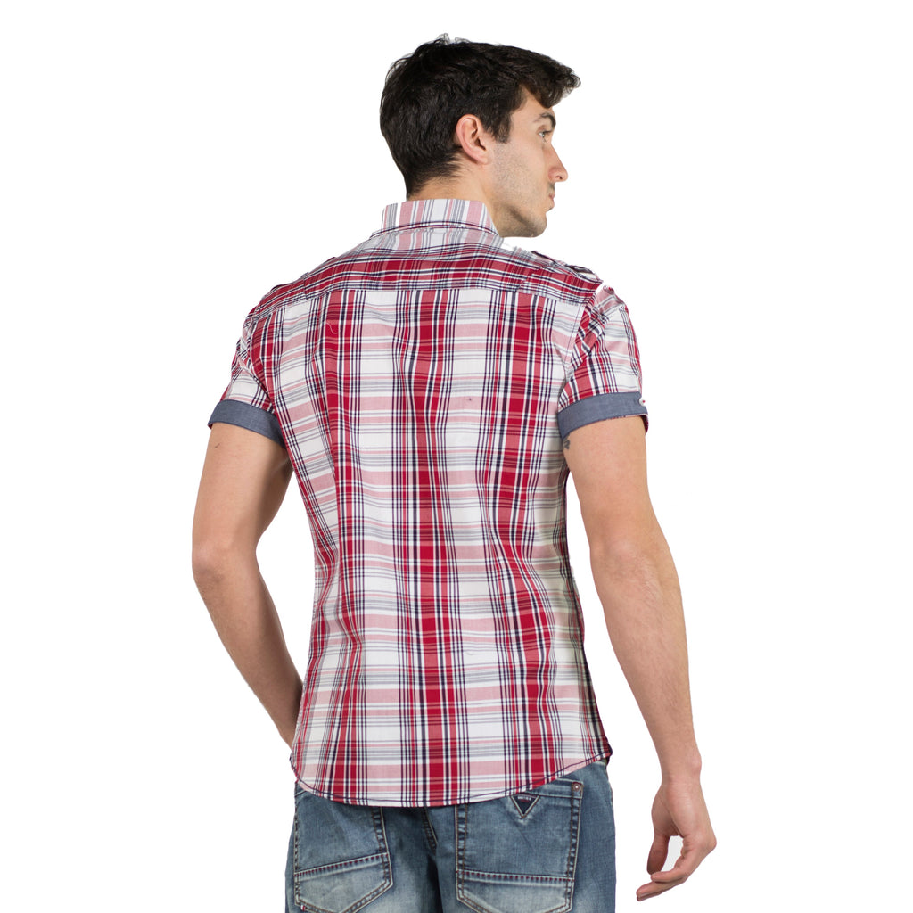 Camisa Hombre Manga Corta Cuadros Popelín Charreteras – Koroshi 2011CC50