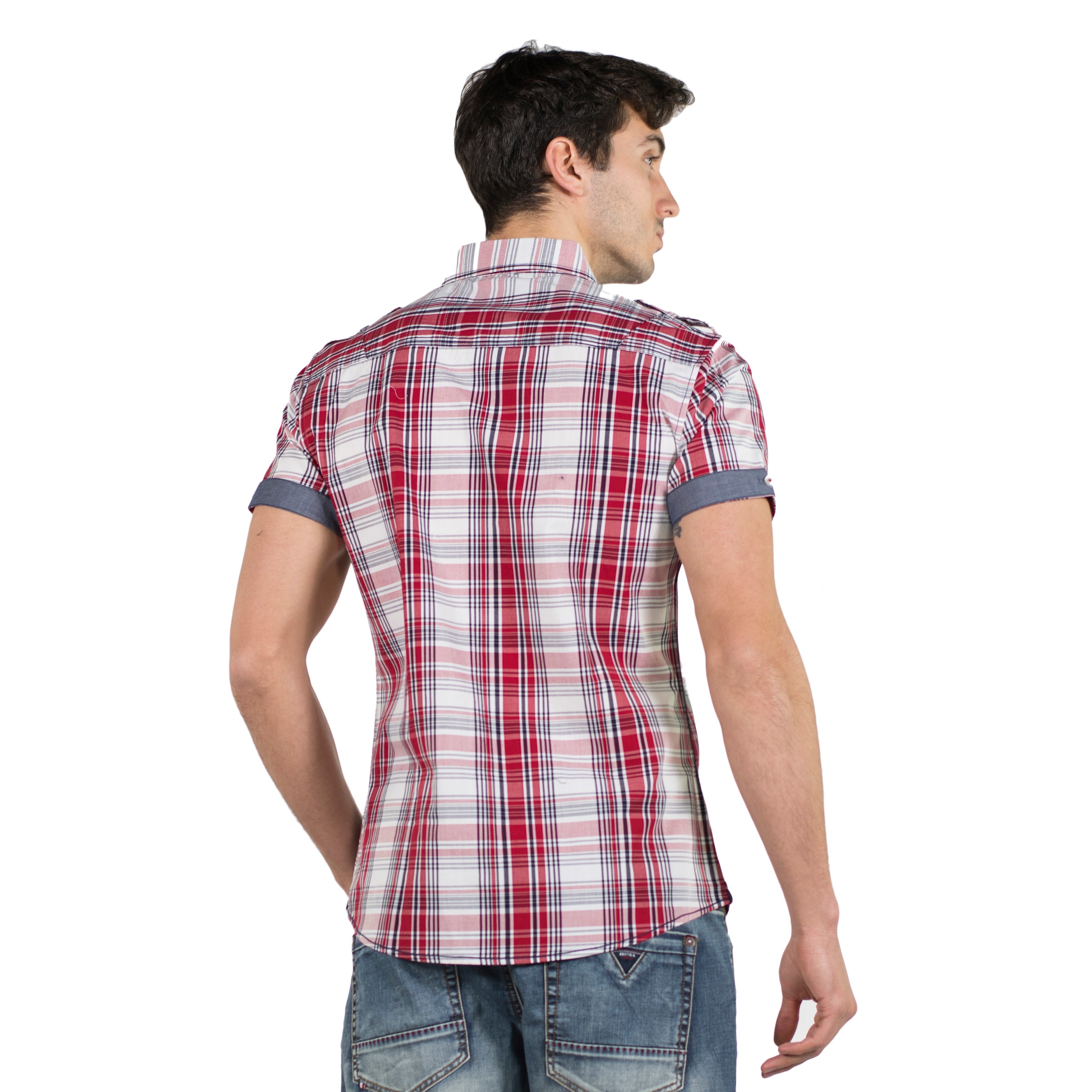 Camisa Hombre Manga Corta Cuadros Popelín Charreteras – Koroshi 2011CC50