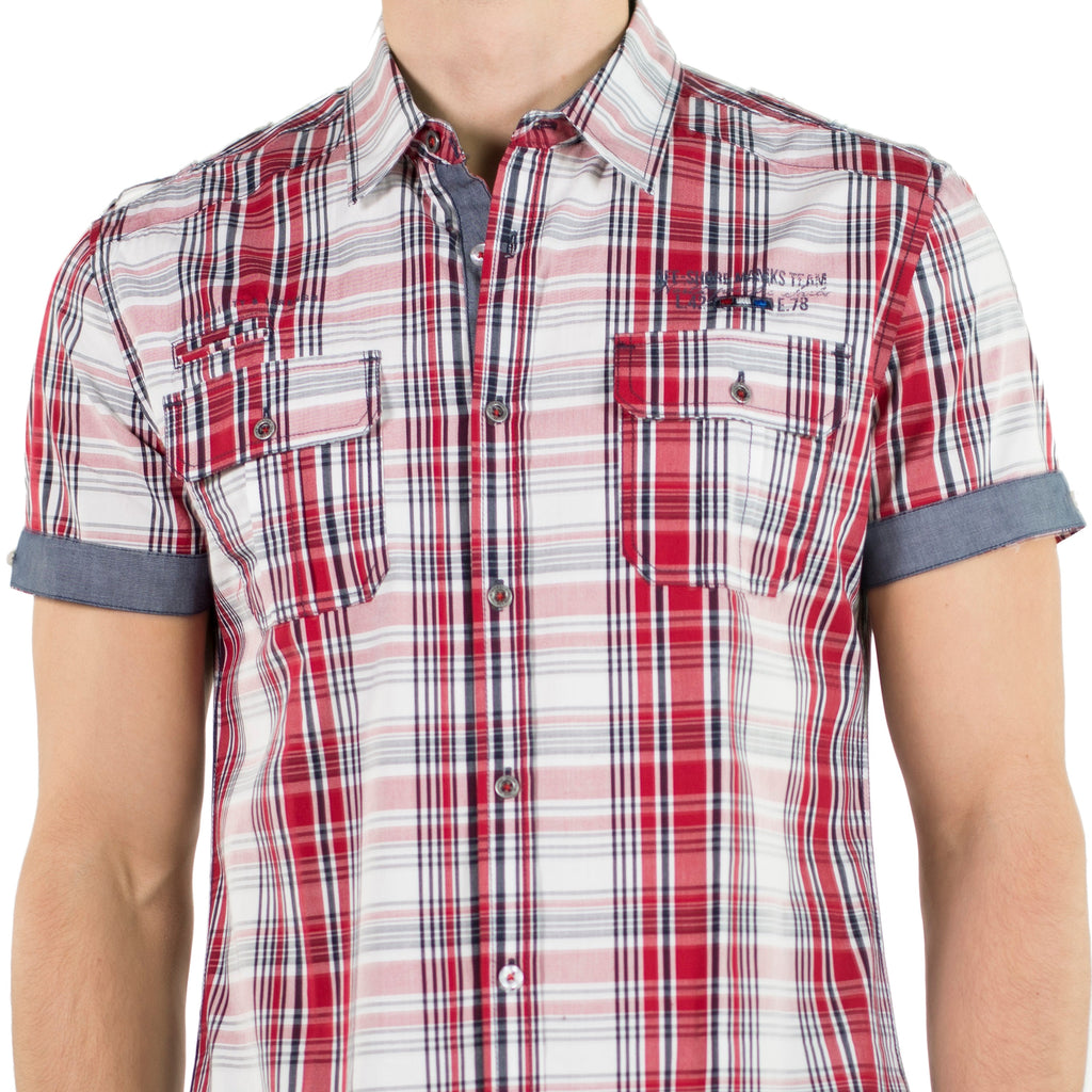 Camisa Hombre Manga Corta Cuadros Popelín Charreteras – Koroshi 2011CC50