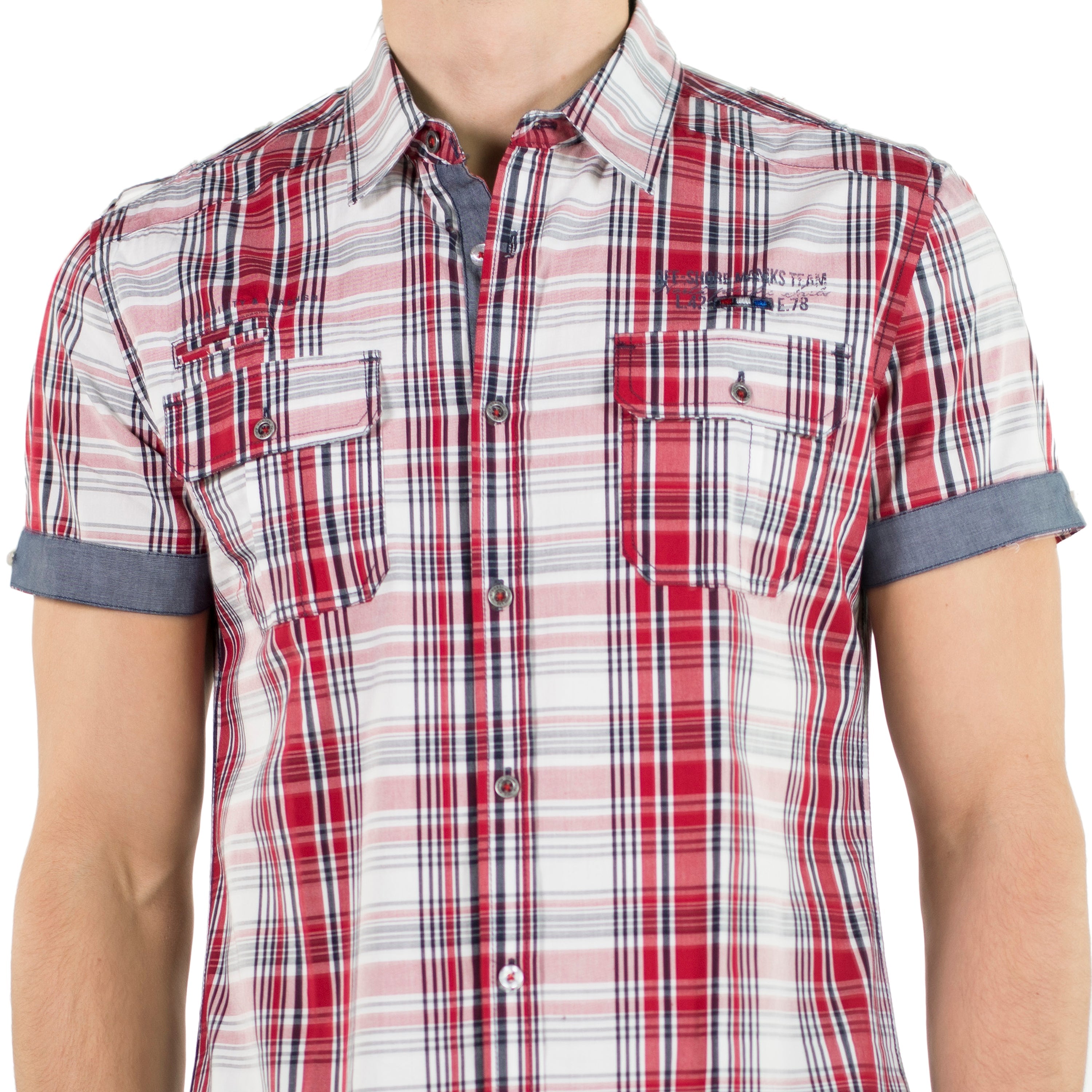 Camisa Hombre Manga Corta Cuadros Popelín Charreteras – Koroshi 2011CC50