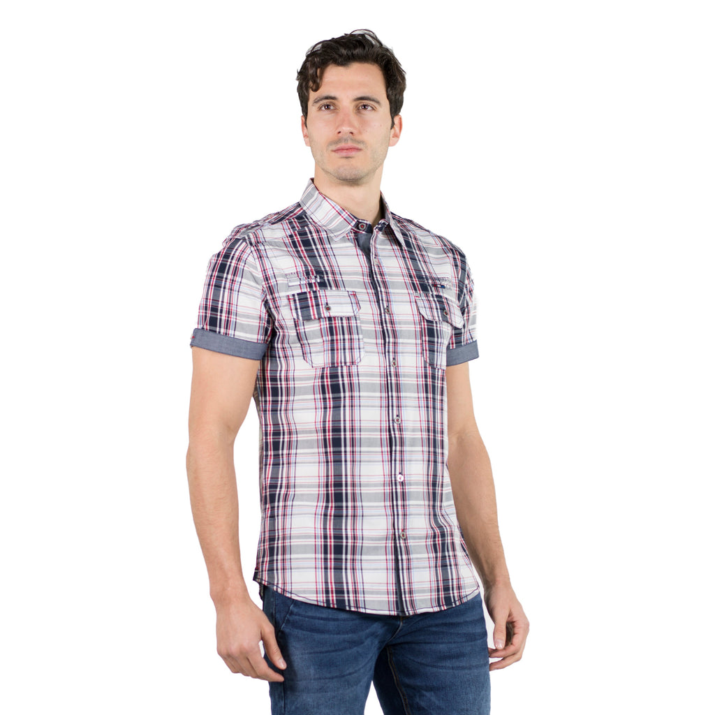 Camisa Hombre Manga Corta Cuadros Popelín Charreteras – Koroshi 2011CC50