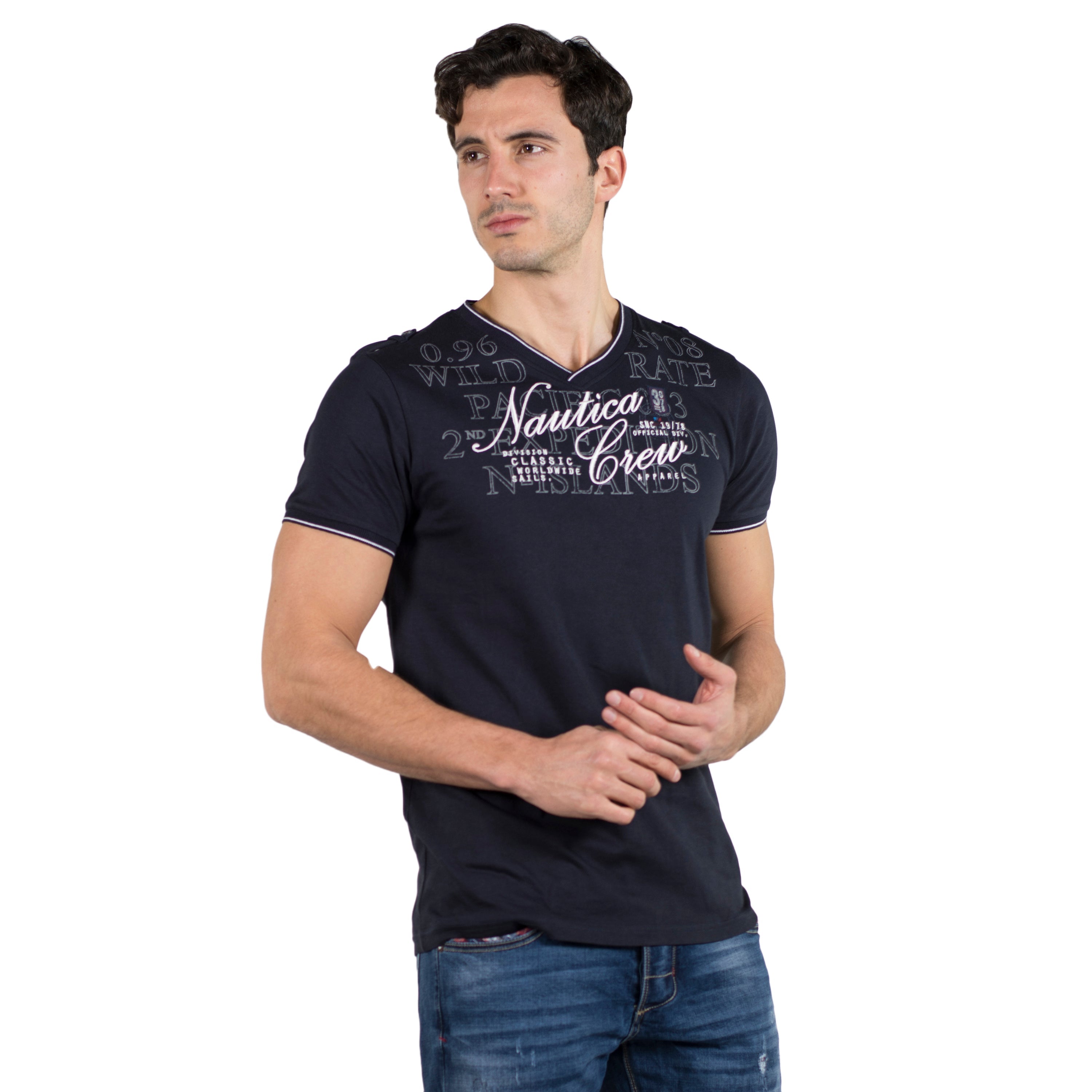 Camiseta Cuello Pico Hombre Algodón Estampada – Koroshi 2011MC04