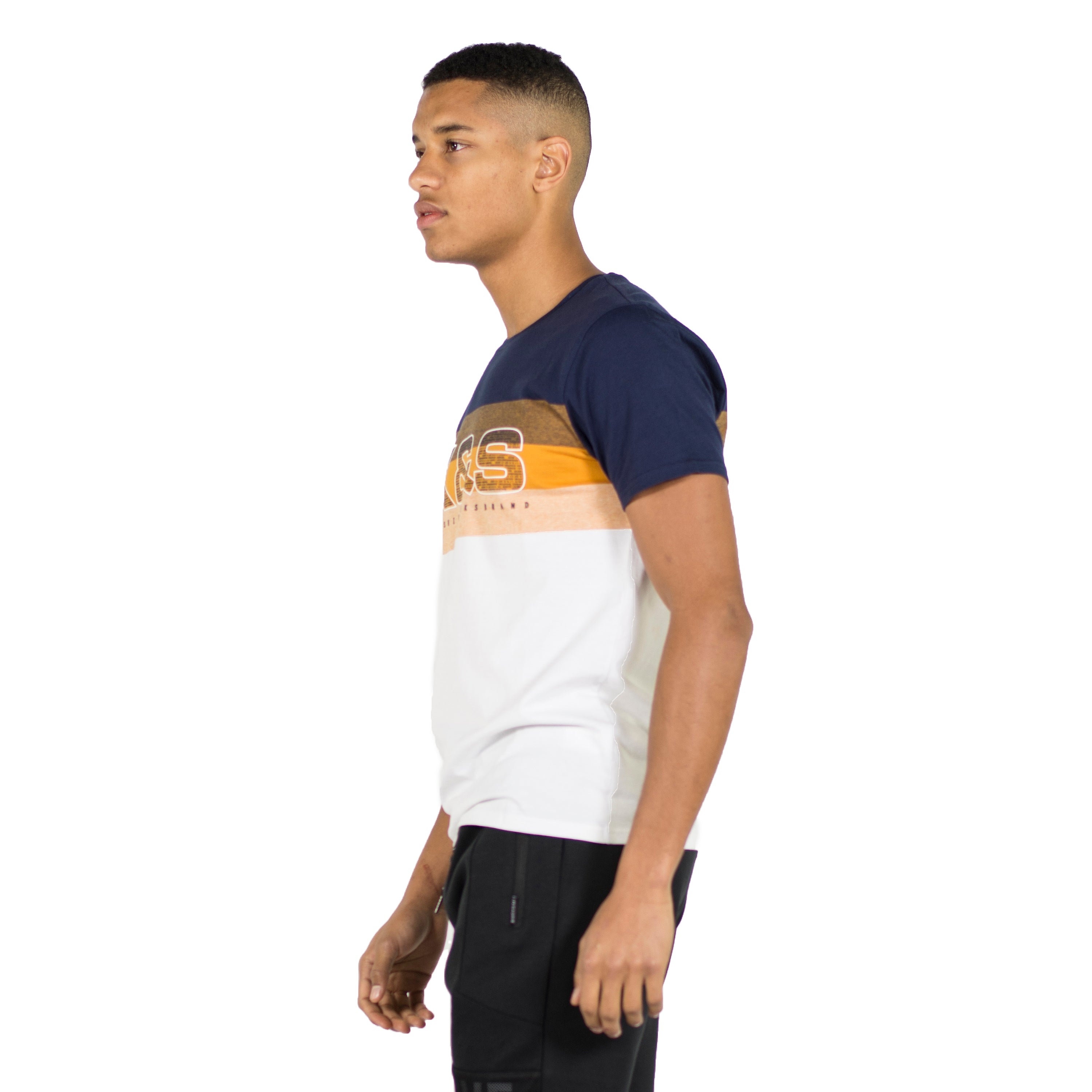 Camiseta Hombre Manga Corta Bloques de Color y Texto – Koroshi 2011MC28