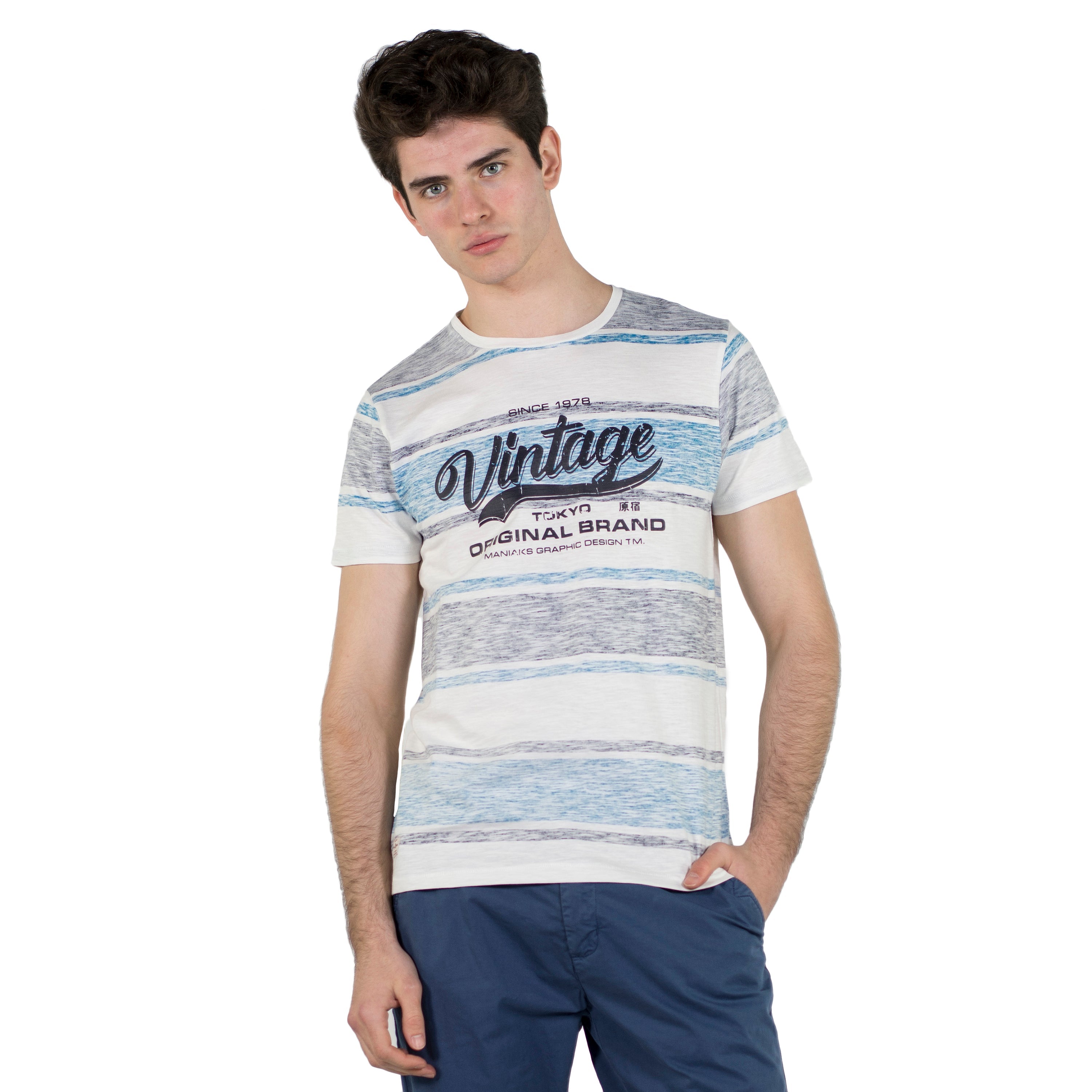 Camiseta Hombre Manga Corta Rayas Estampadas y Texto – Koroshi 2011MC29