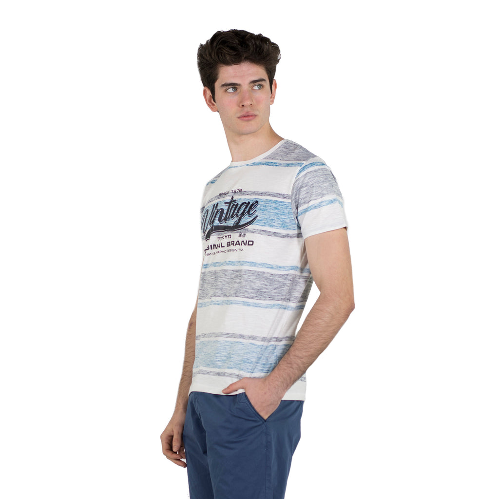 Camiseta Hombre Manga Corta Rayas Estampadas y Texto – Koroshi 2011MC29