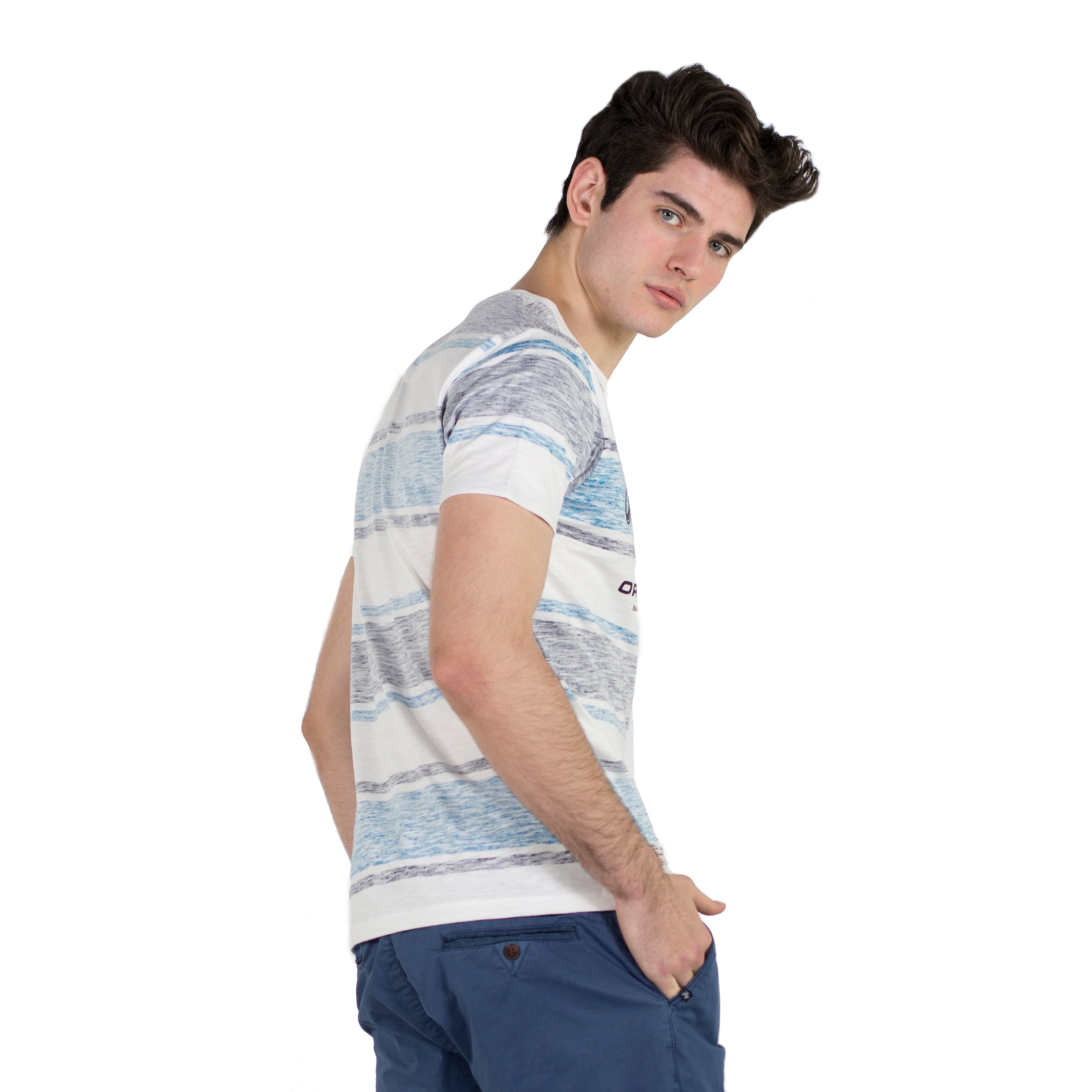 Camiseta Hombre Manga Corta Rayas Estampadas y Texto – Koroshi 2011MC29