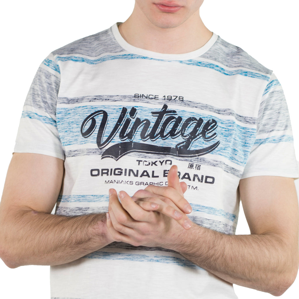Camiseta Hombre Manga Corta Rayas Estampadas y Texto – Koroshi 2011MC29
