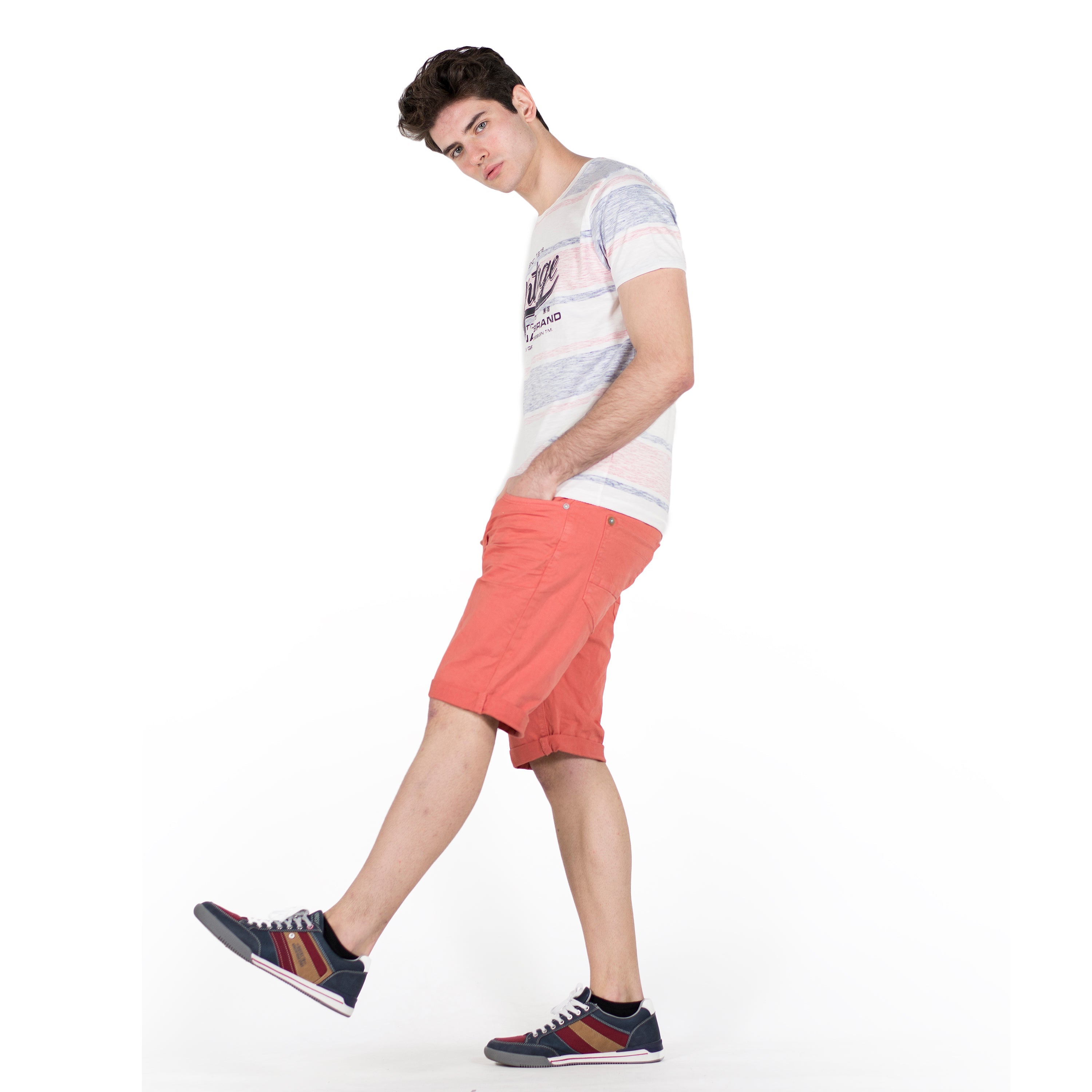 Camiseta Hombre Manga Corta Rayas Estampadas y Texto – Koroshi 2011MC29