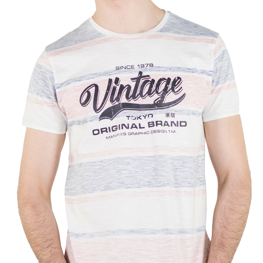 Camiseta Hombre Manga Corta Rayas Estampadas y Texto – Koroshi 2011MC29