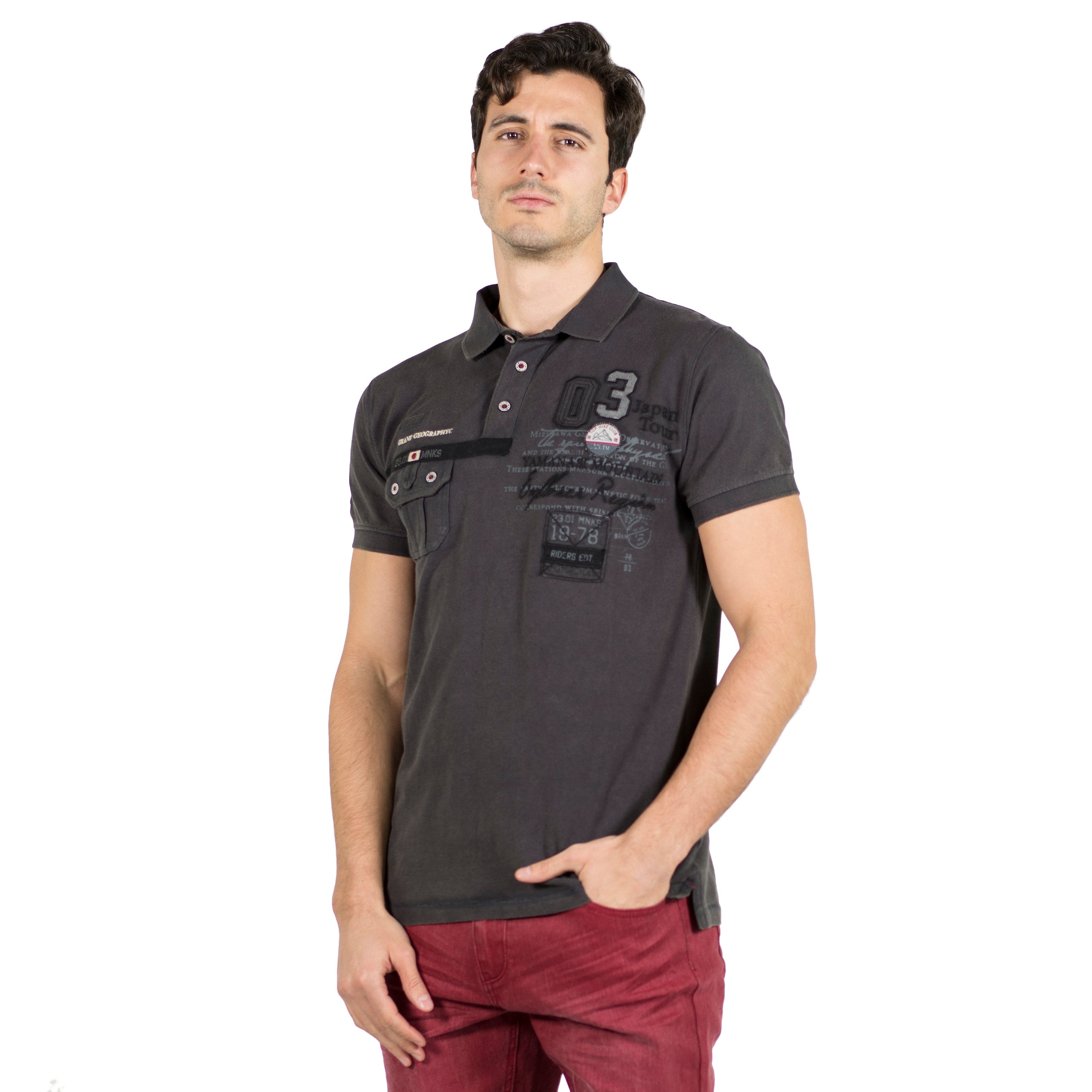 Polo Hombre Piqué Manga Corta con Bolsillo y Estampado – Koroshi 2011PC18