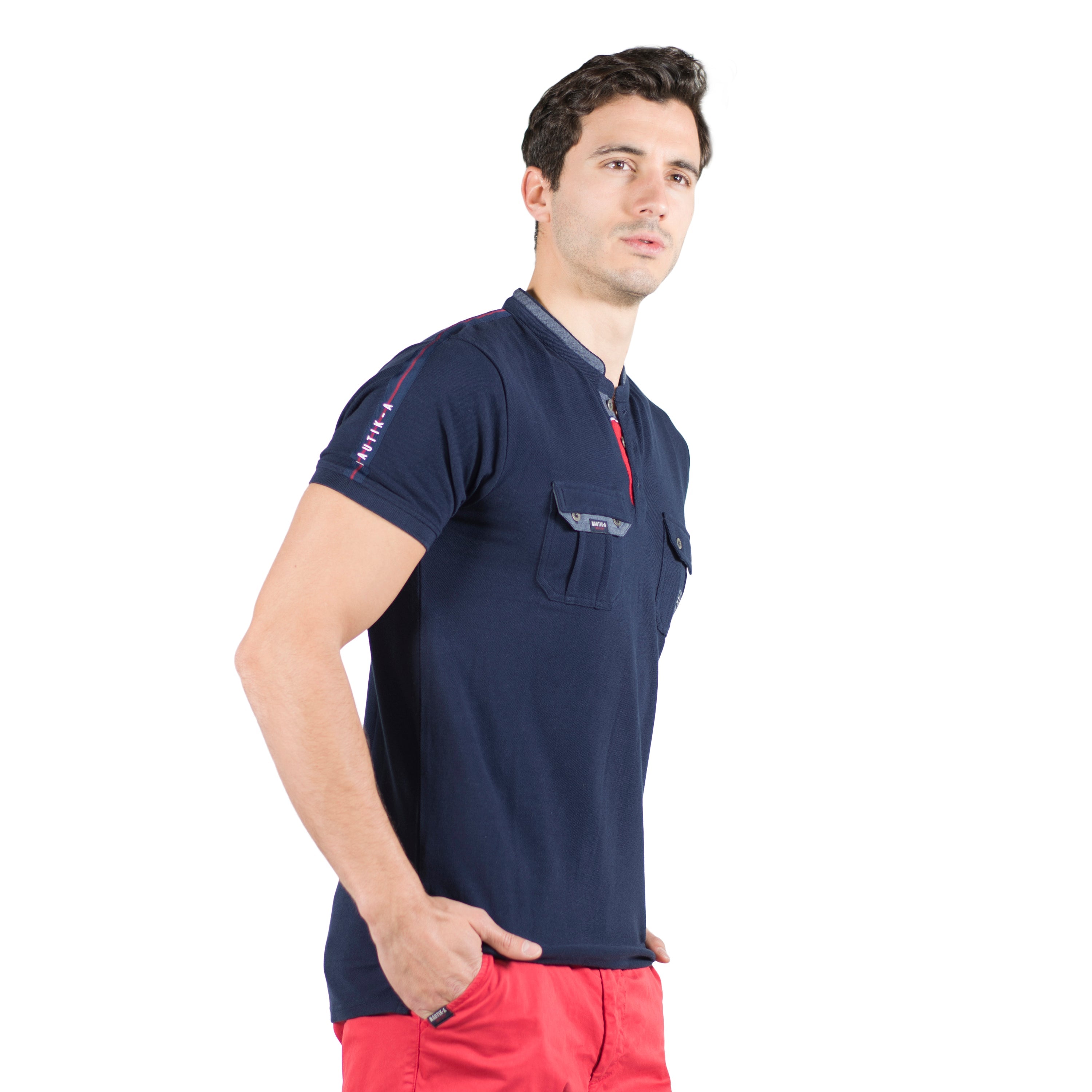 Polo Hombre Cuello Mao Manga Corta con Bolsillos – Koroshi 2011PC26