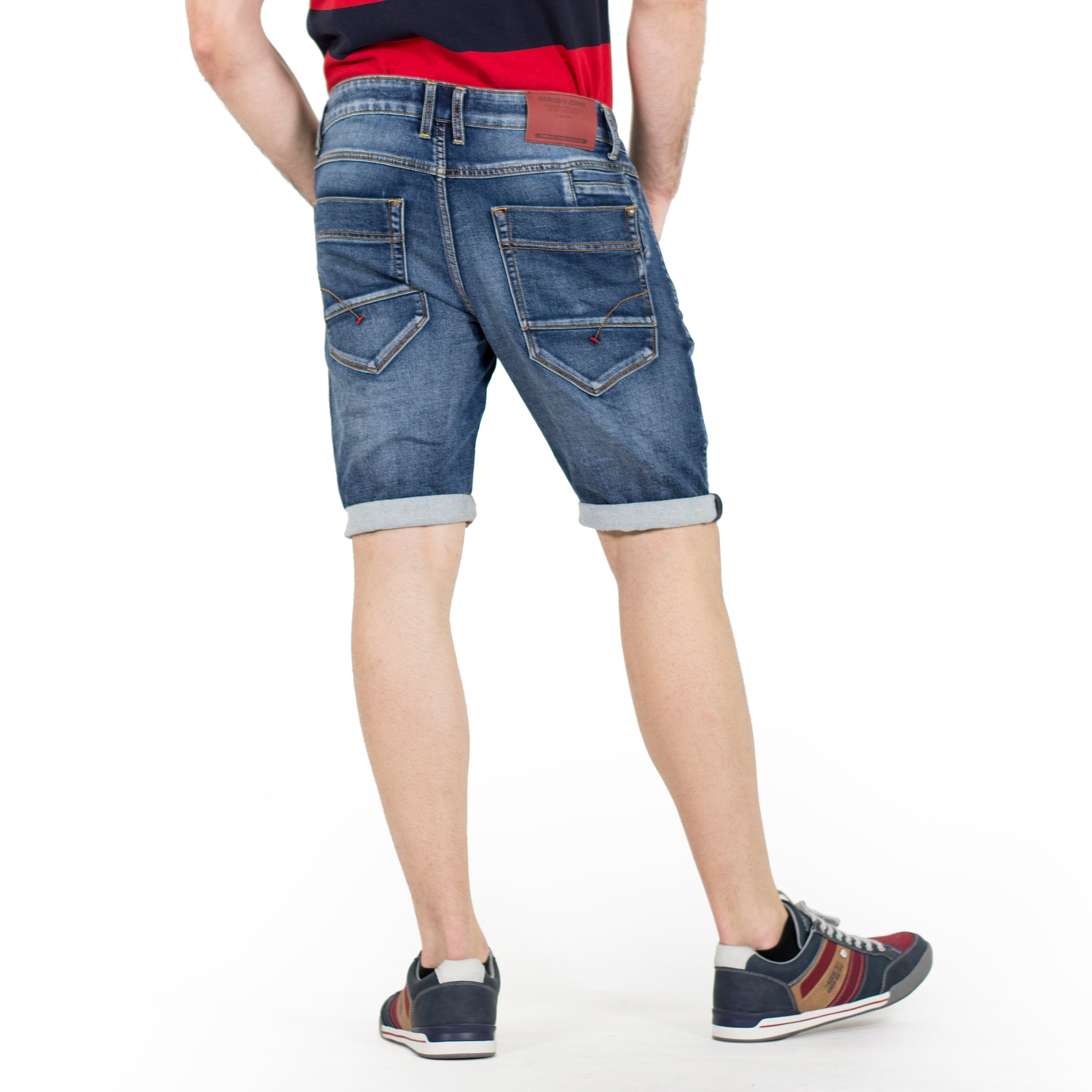 Bermuda Hombre Denim Stretch Estampado Texto – Koroshi Azul Medio