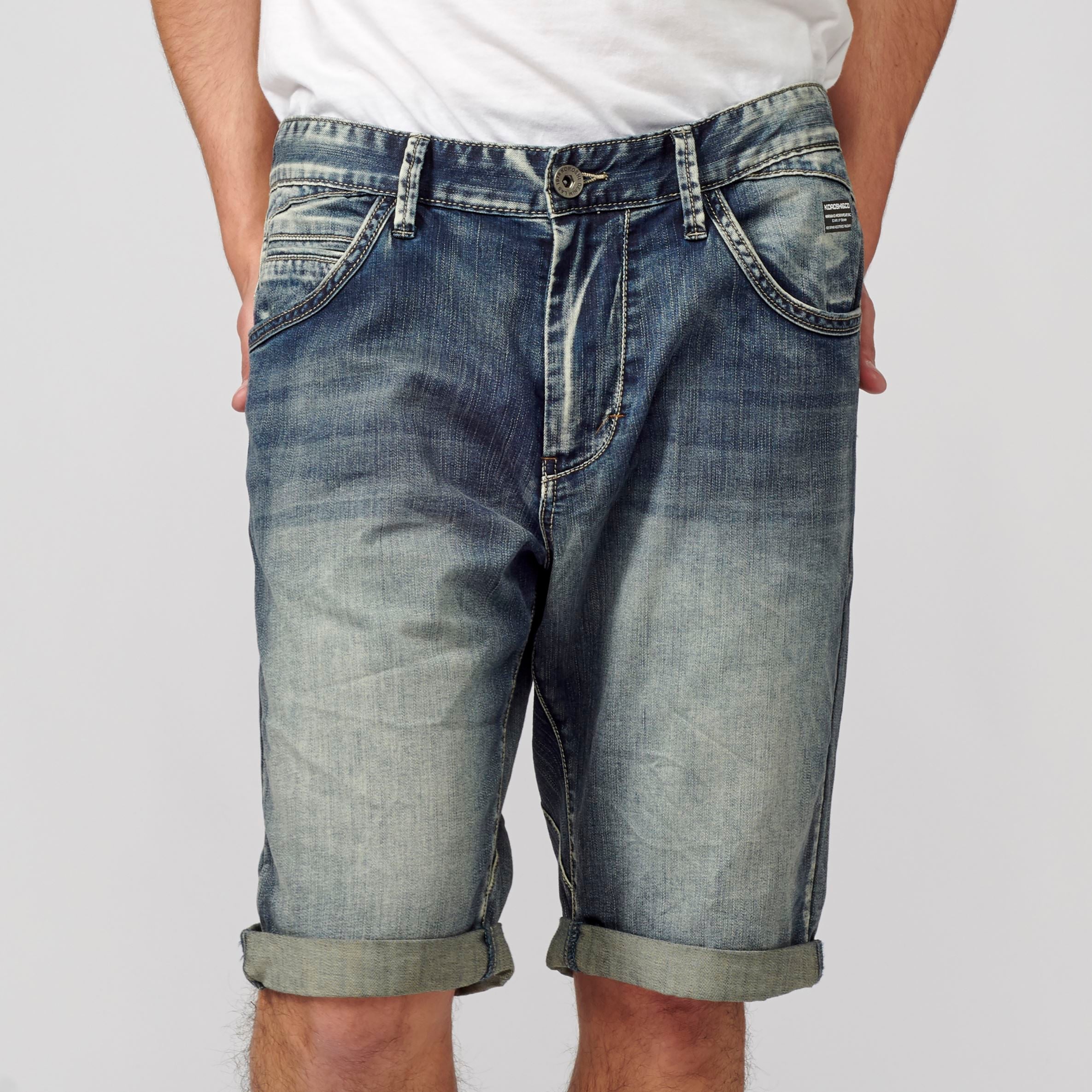 Bermuda Jeans Stretch Regular con Cinco Bolsillos Hombre Azul Claro – Koroshi