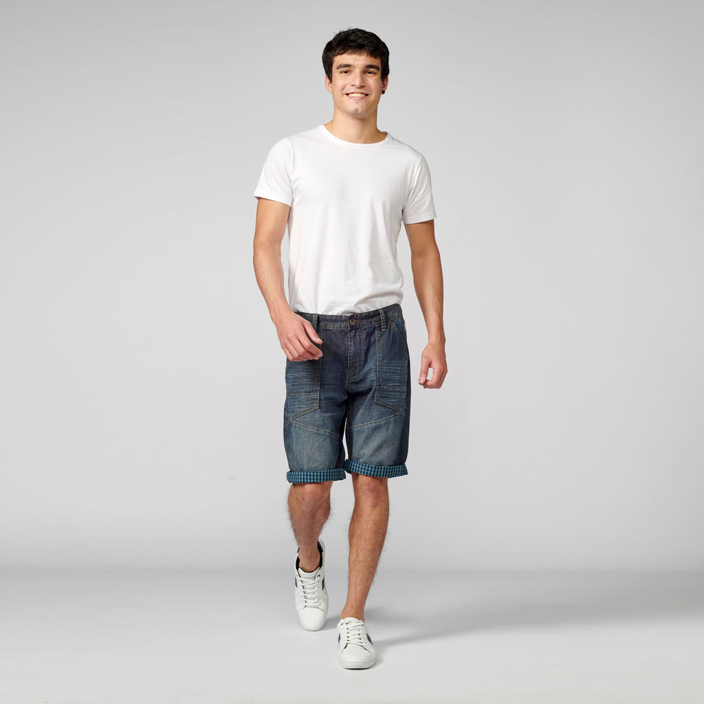 Bermuda Denim Loose Vuelta Cuadros Hombre Azul Oscuro – Koroshi