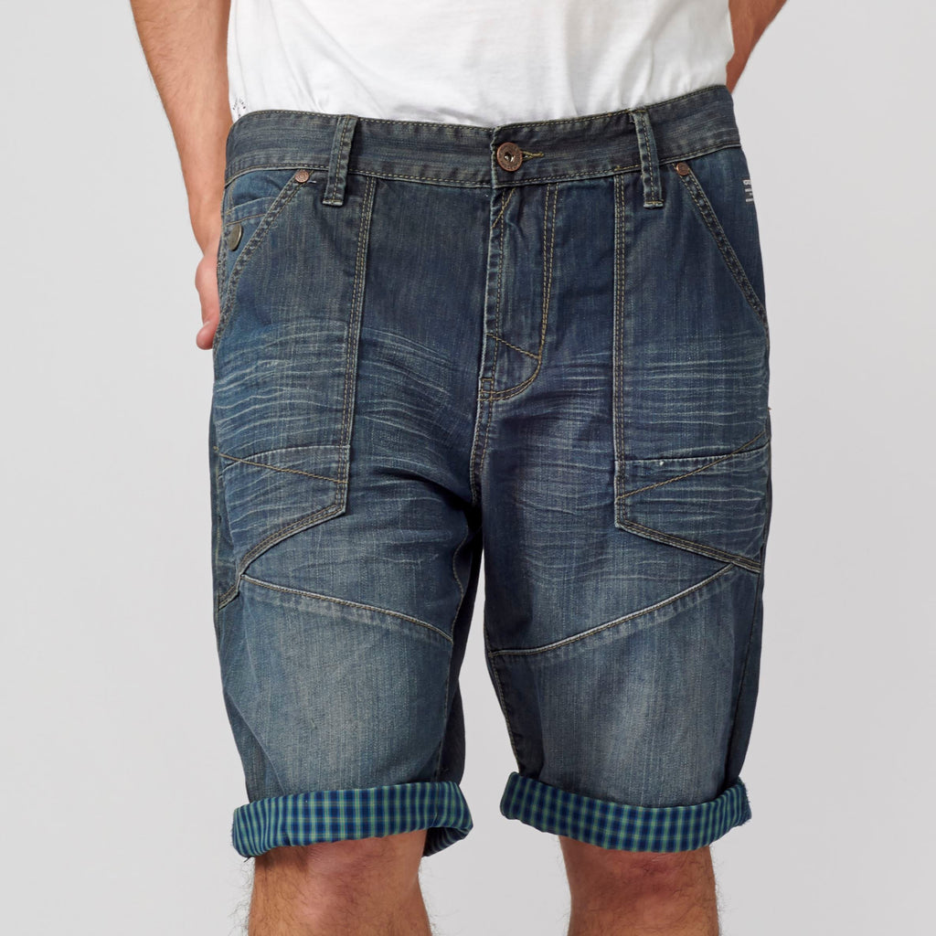 Bermuda Denim Loose Vuelta Cuadros Hombre Azul Oscuro – Koroshi