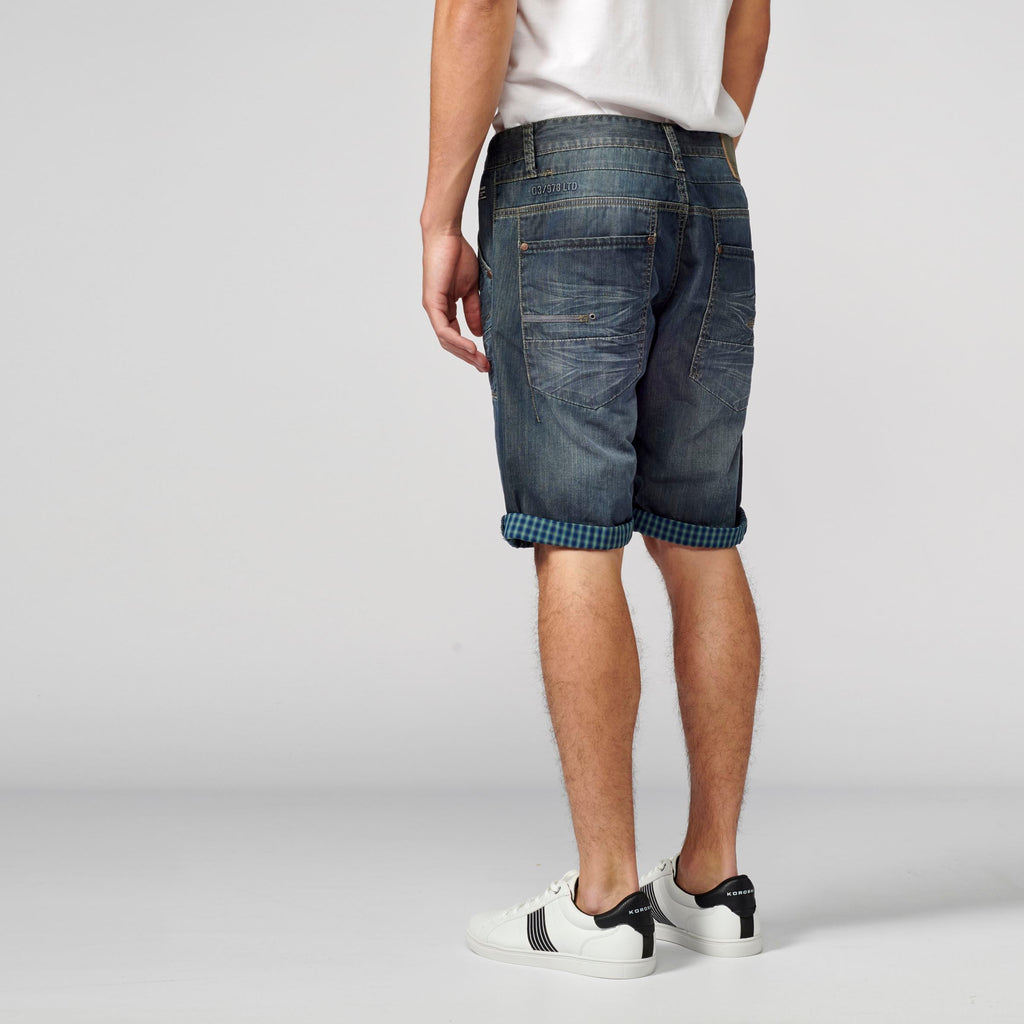 Bermuda Denim Loose Vuelta Cuadros Hombre Azul Oscuro – Koroshi