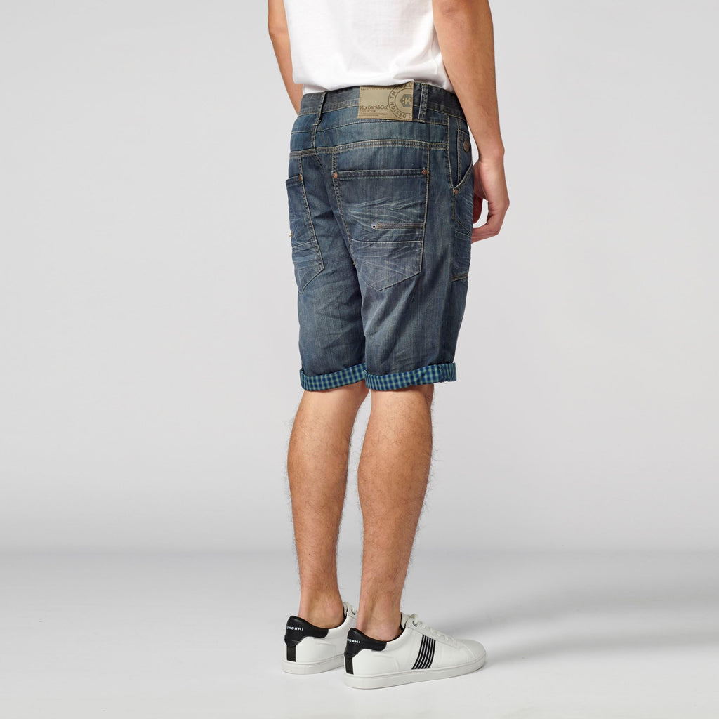 Bermuda Denim Loose Vuelta Cuadros Hombre Azul Oscuro – Koroshi