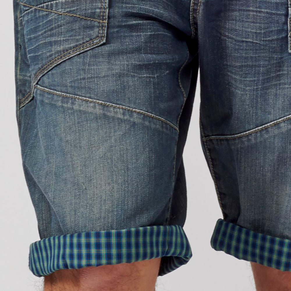 Bermuda Denim Loose Vuelta Cuadros Hombre Azul Oscuro – Koroshi