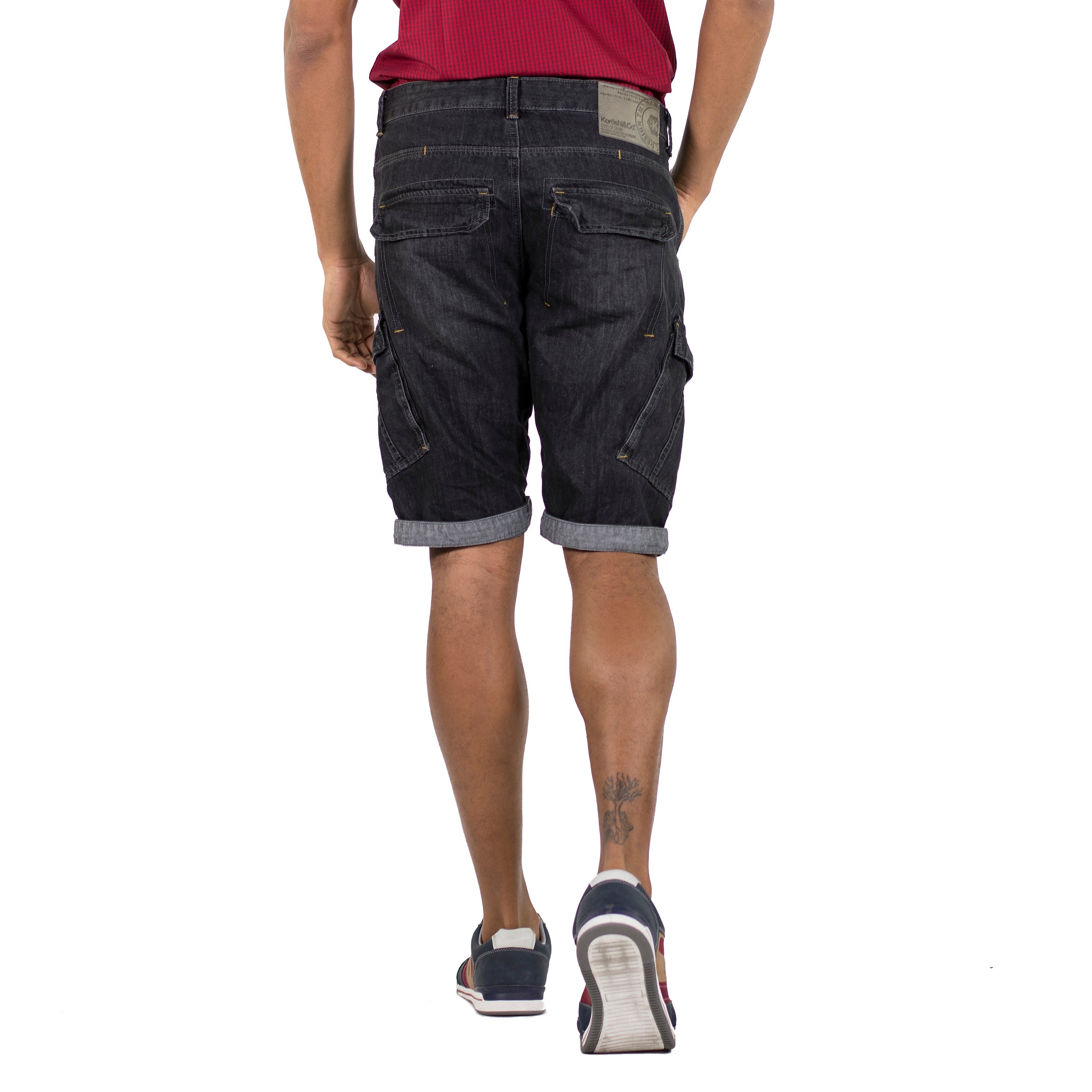 Bermuda Hombre Cargo Denim Loose Detalle Cortes – Koroshi Black Denim